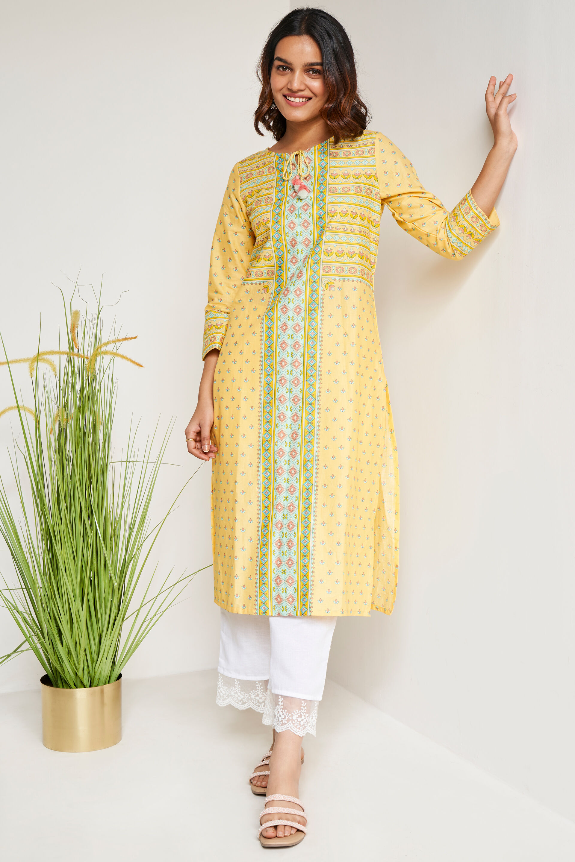 Yellow Georgette Floral Printed Flared Kurti - KRTEI1601 from...