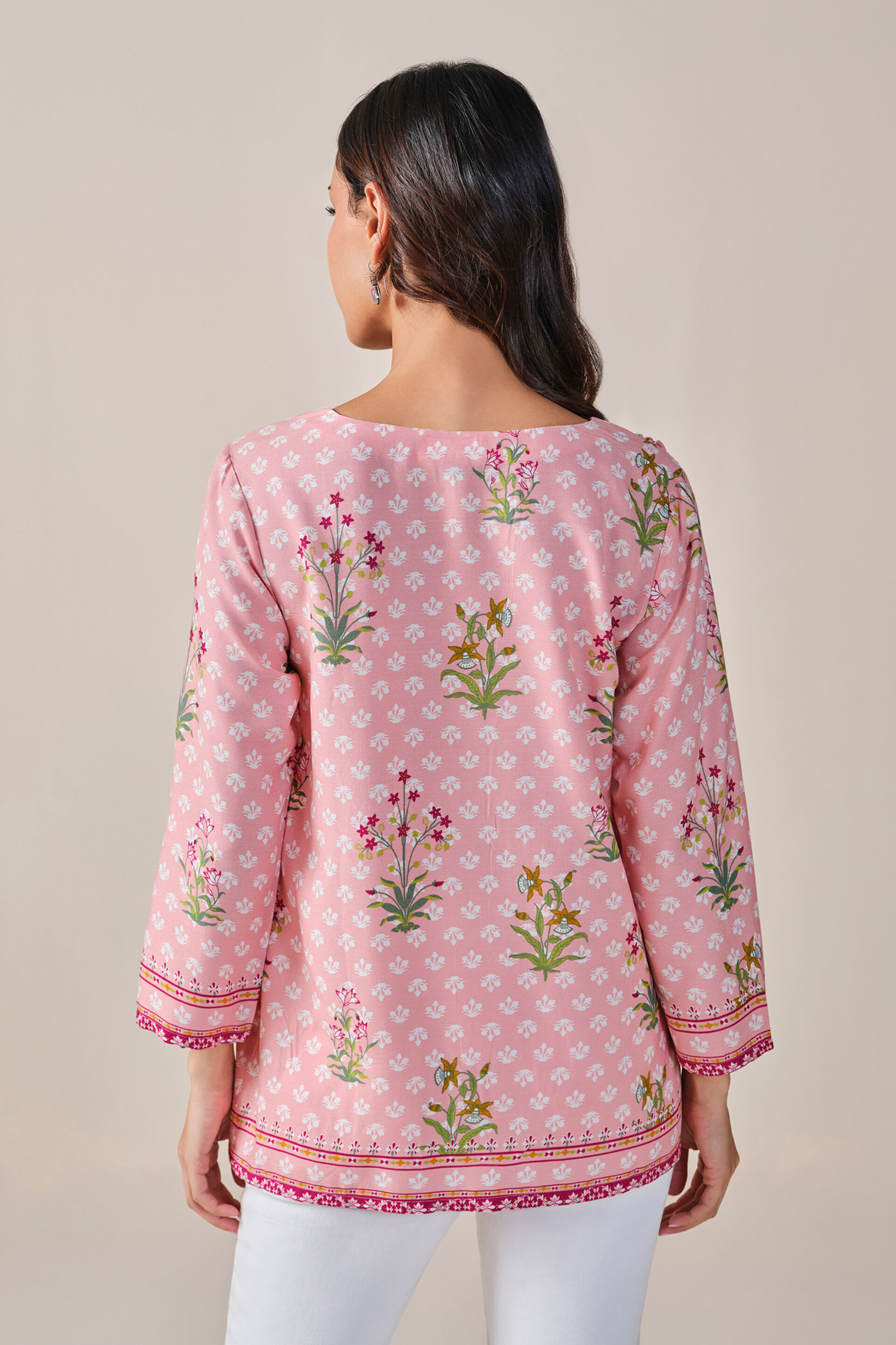 Pink Floral Print Viscose Top, Pink, image 4