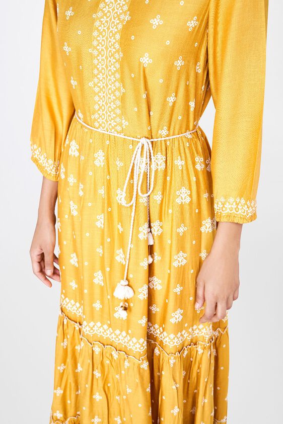 7 - Mustard Floral V-Neck Fit and Flare Dress, image 7