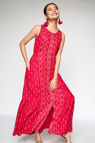 4 - Hot Pink Geometric Fit and Flare Gown, image 4