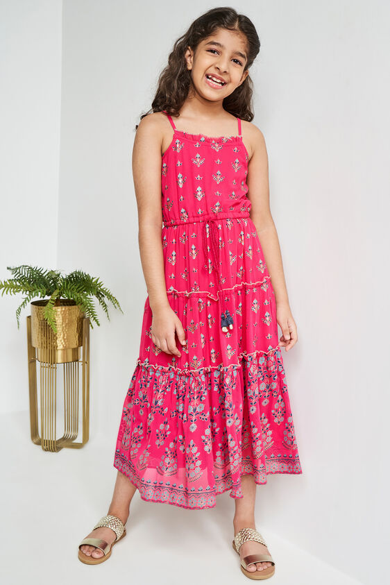 Hot Pink Tassels Ethnic Motifs Gown, Hot Pink, image 2