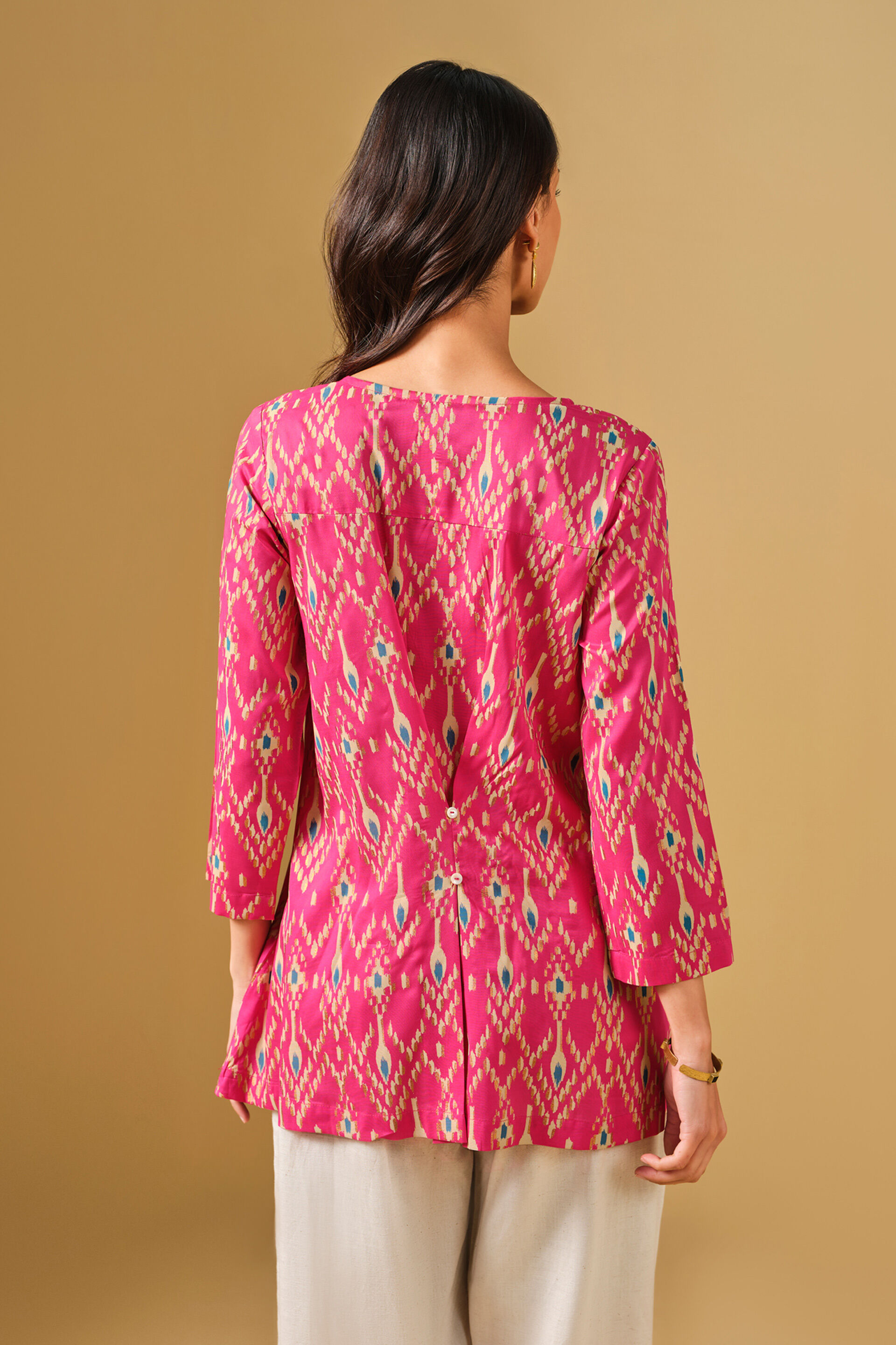 Ikat Inspired Pink Viscose Top, Pink, image 7