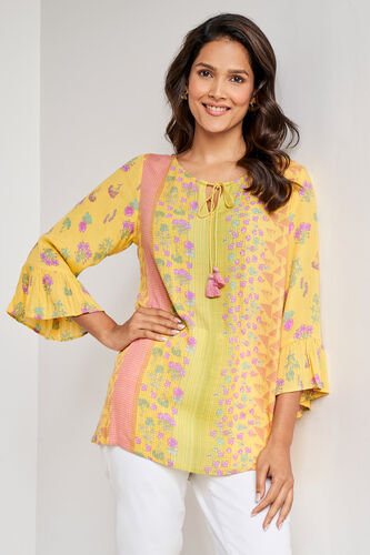 Yellow Flared Floral Comfort Top, Yellow, image 2