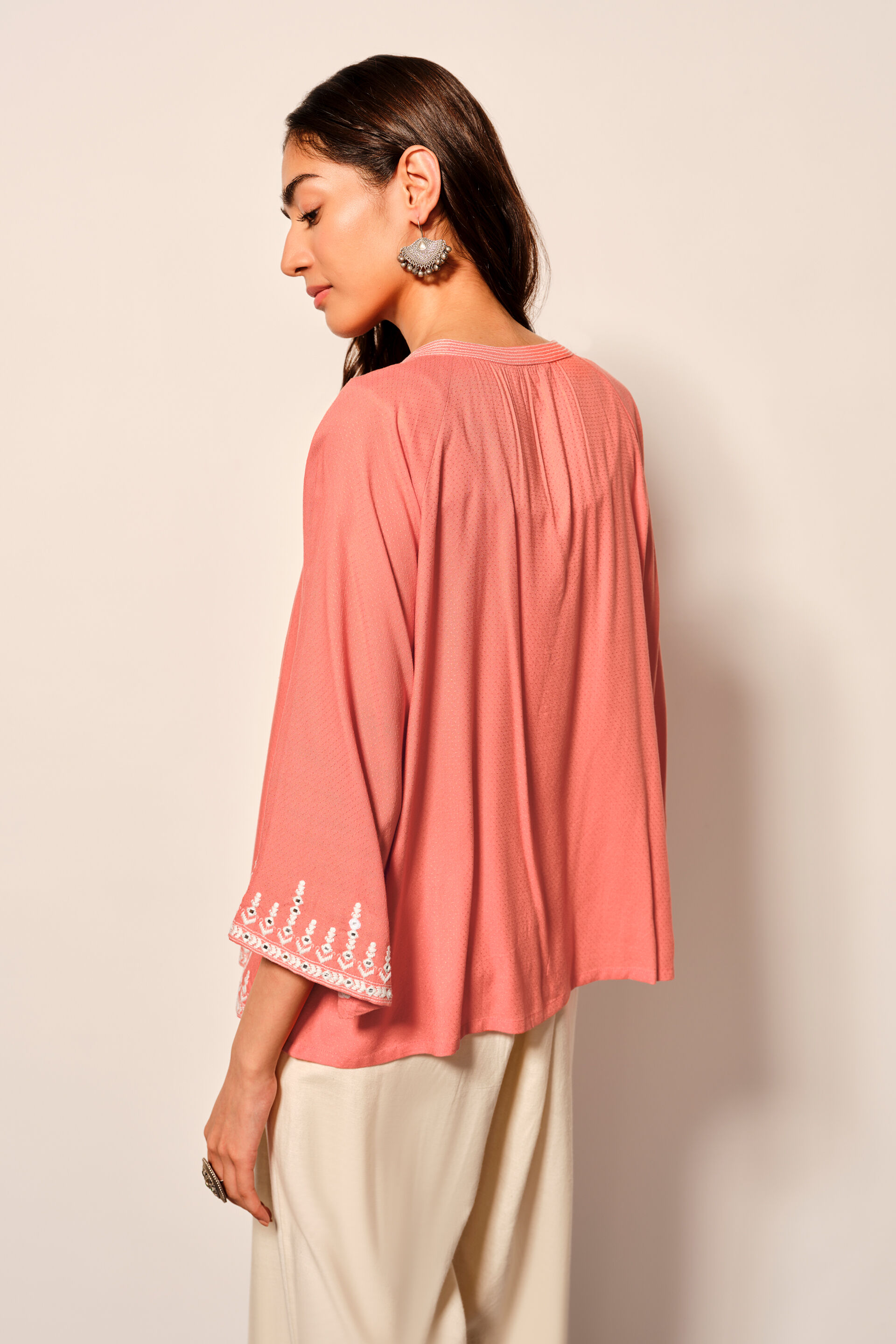 Coral Viscose Front-Open Top, Coral, image 4