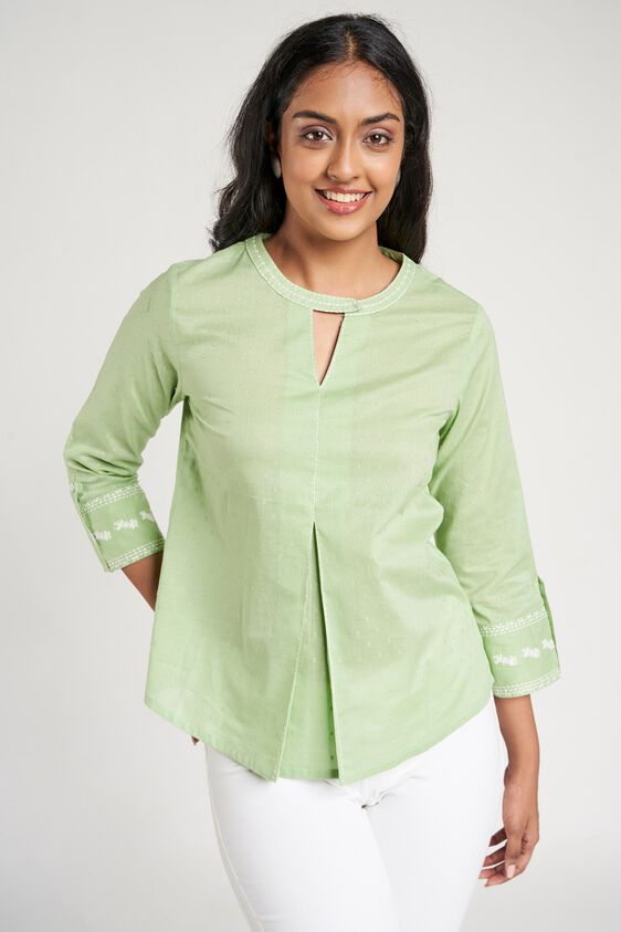 2 - Sage Green Self Design Embroidered A-Line Top, image 2