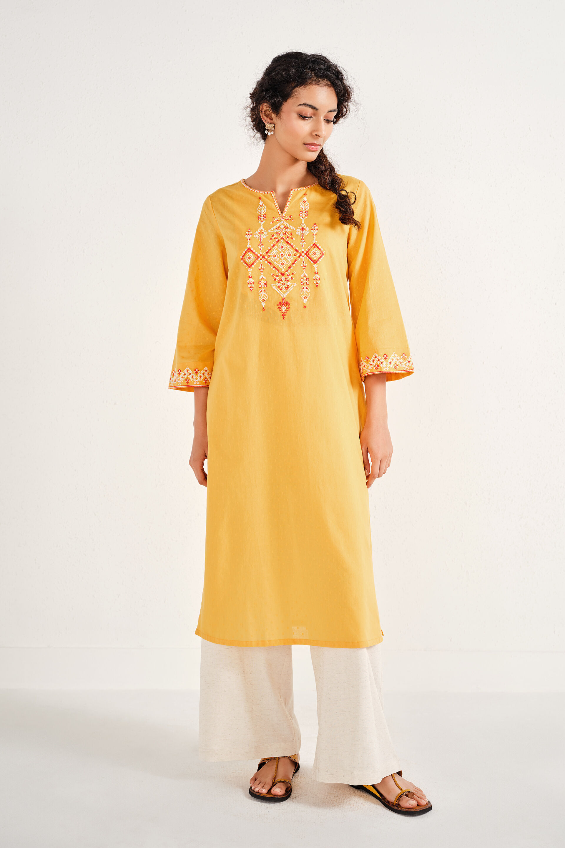 Moksh Mustard Cotton Kurta, Mustard, image 2
