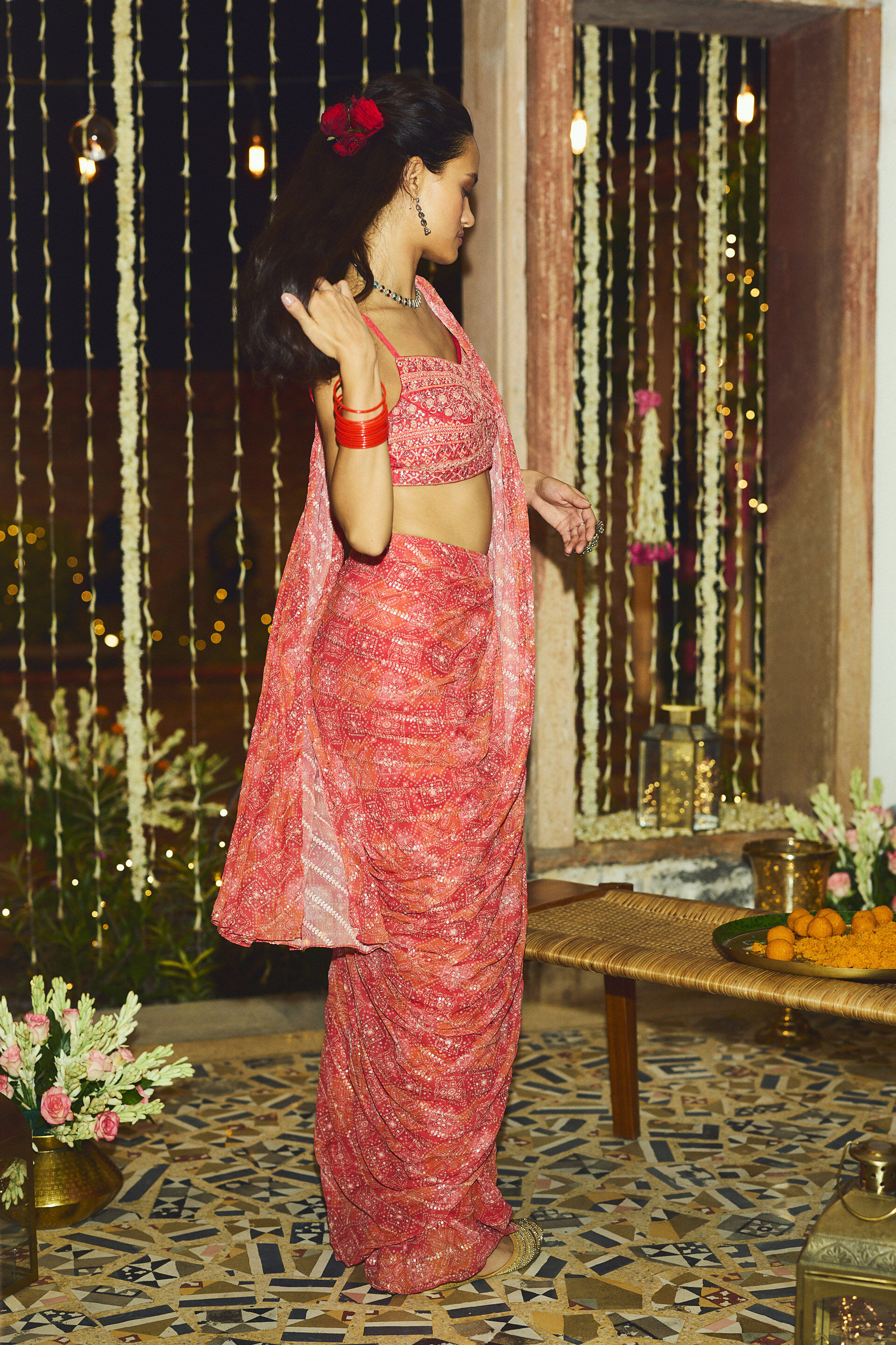 Ayesha Coral Stitched Saree, Coral, image 2