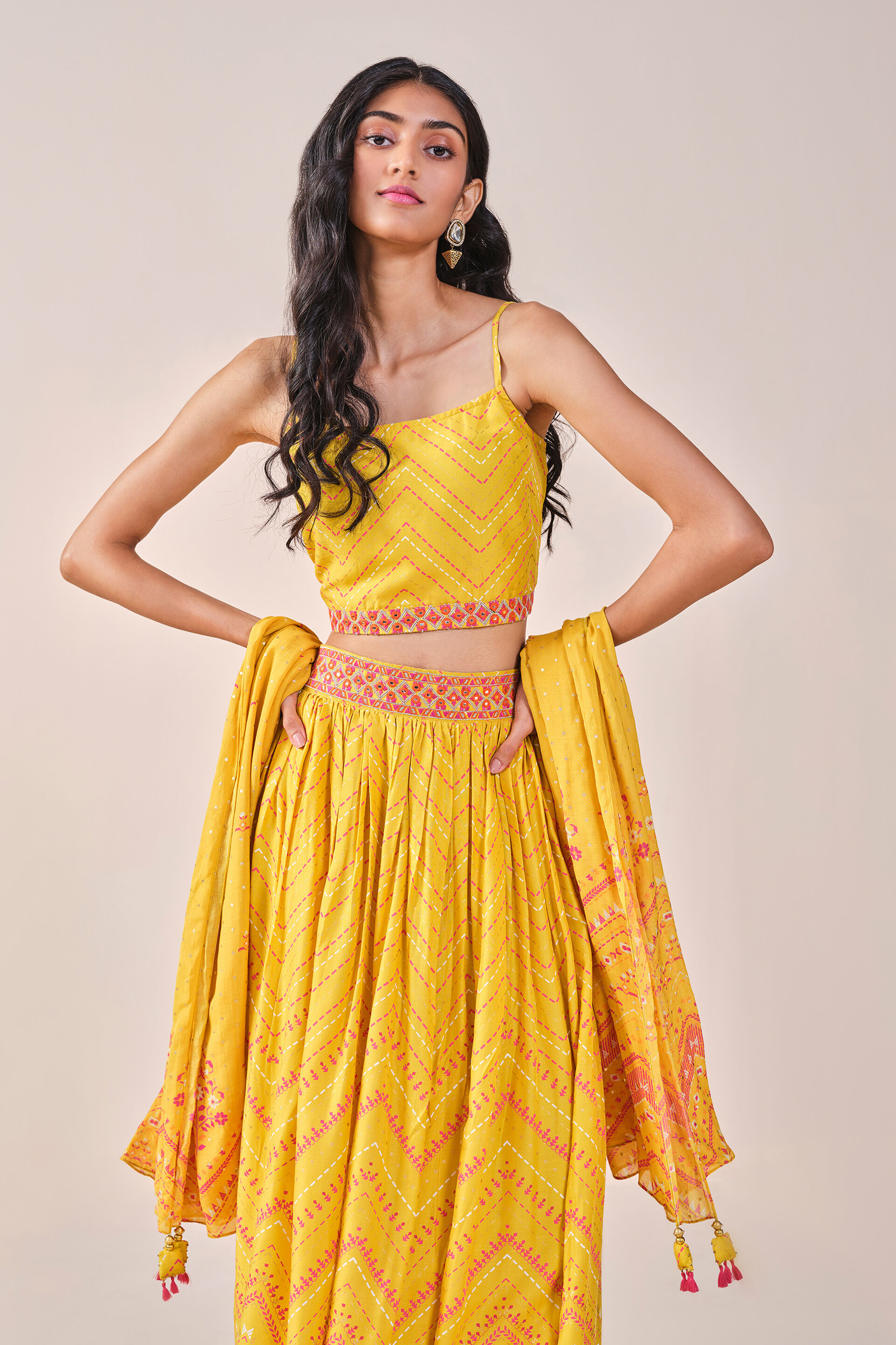 Festive Mustard Chevron Skirt Set, Mustard, image 3