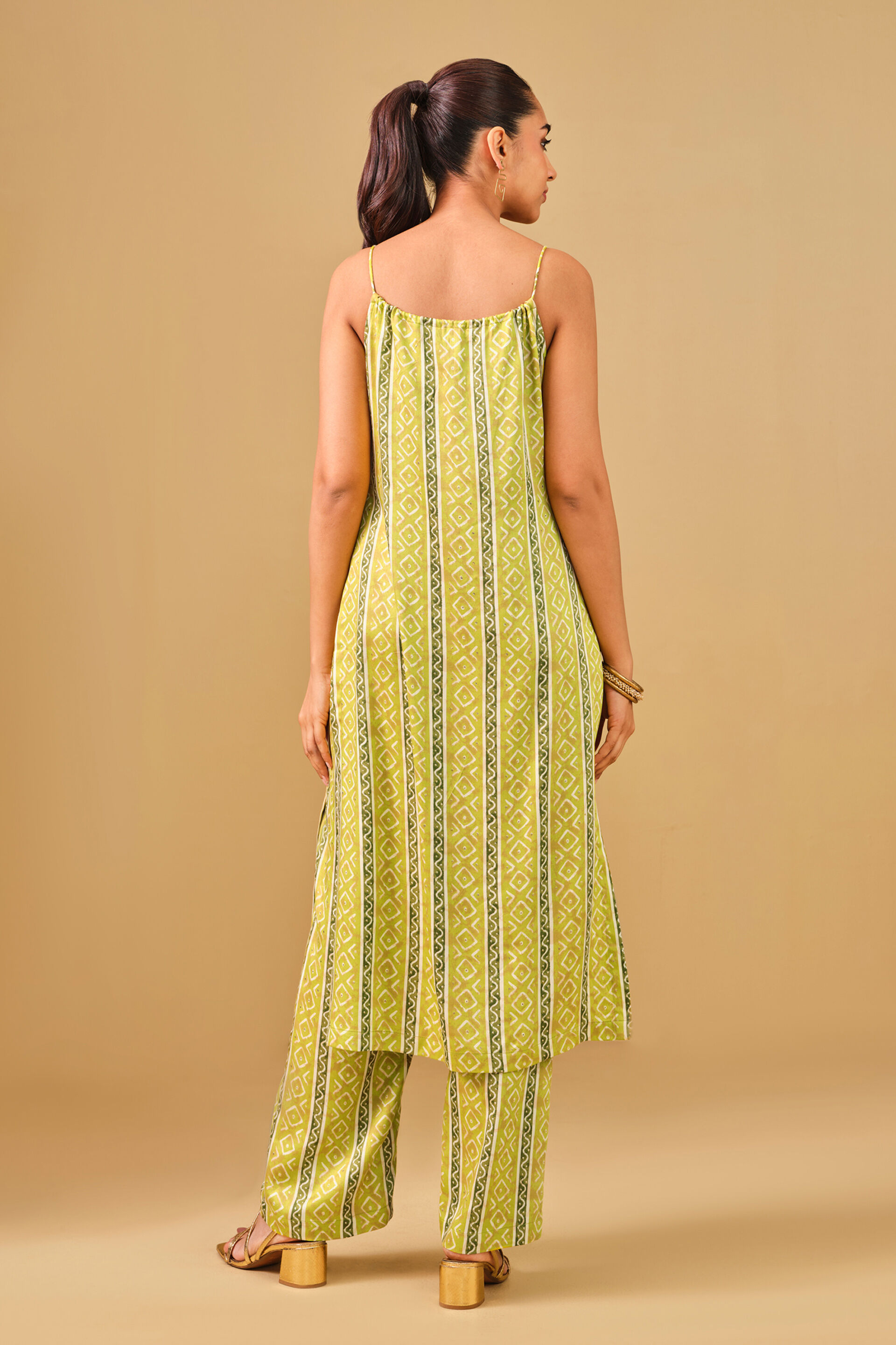 Striped Lime Green Viscose Kurta Set, Lime, image 5