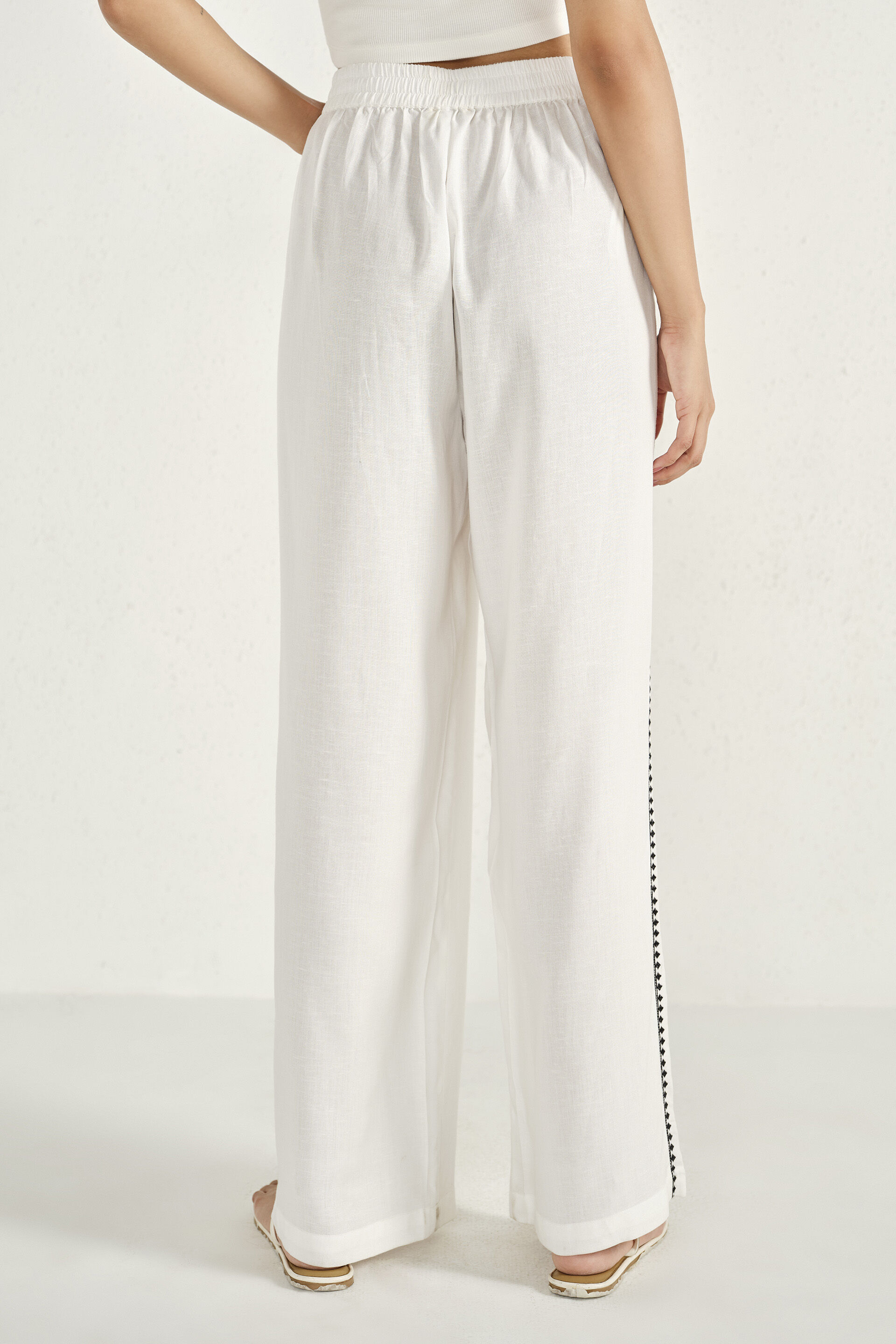 White Embroidered Pants, White, image 4