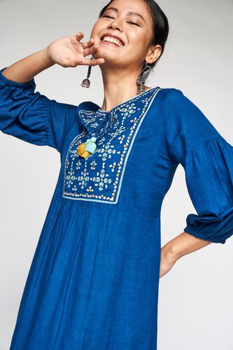 1 - Midnight Blue Embroidered Fit and Flare Dress, image 1