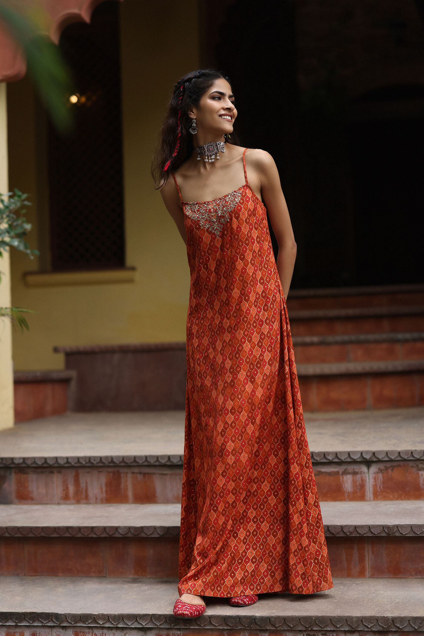 Buy Guftagu Maxi Dress with Shrug Online In India at Global Desi S25R142P_RUST Buy Guftagu Maxi Dress with Shrug Online In India at Global Desi S25R142P_RUST