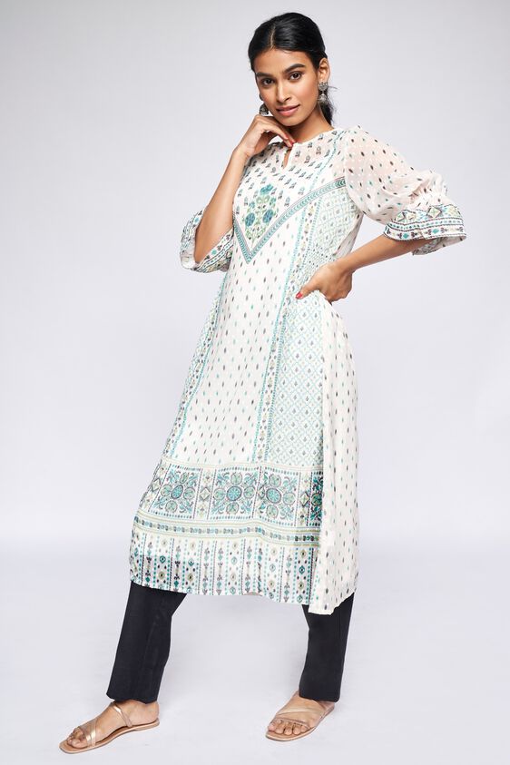 2 - Off White Geometric Fit and Flare Kurta, image 4