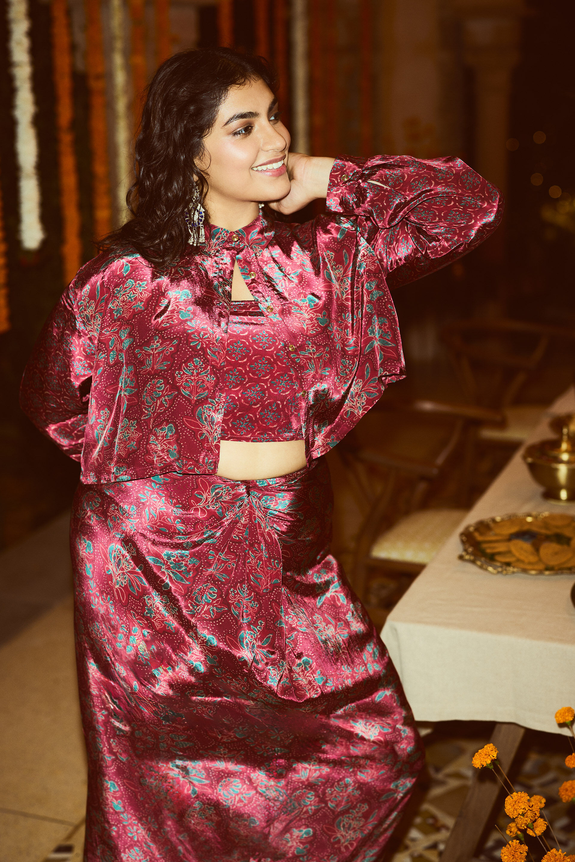 Meetha Ber Wine Skirt Set, Wine, image 2