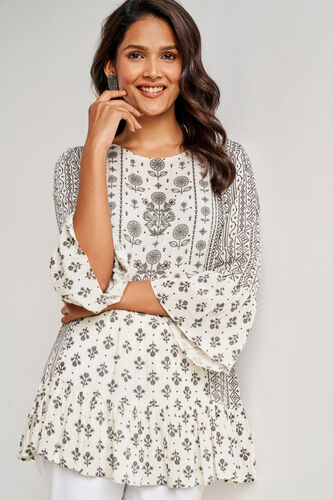 White Geometric Flared Slip-On Top, White, image 1
