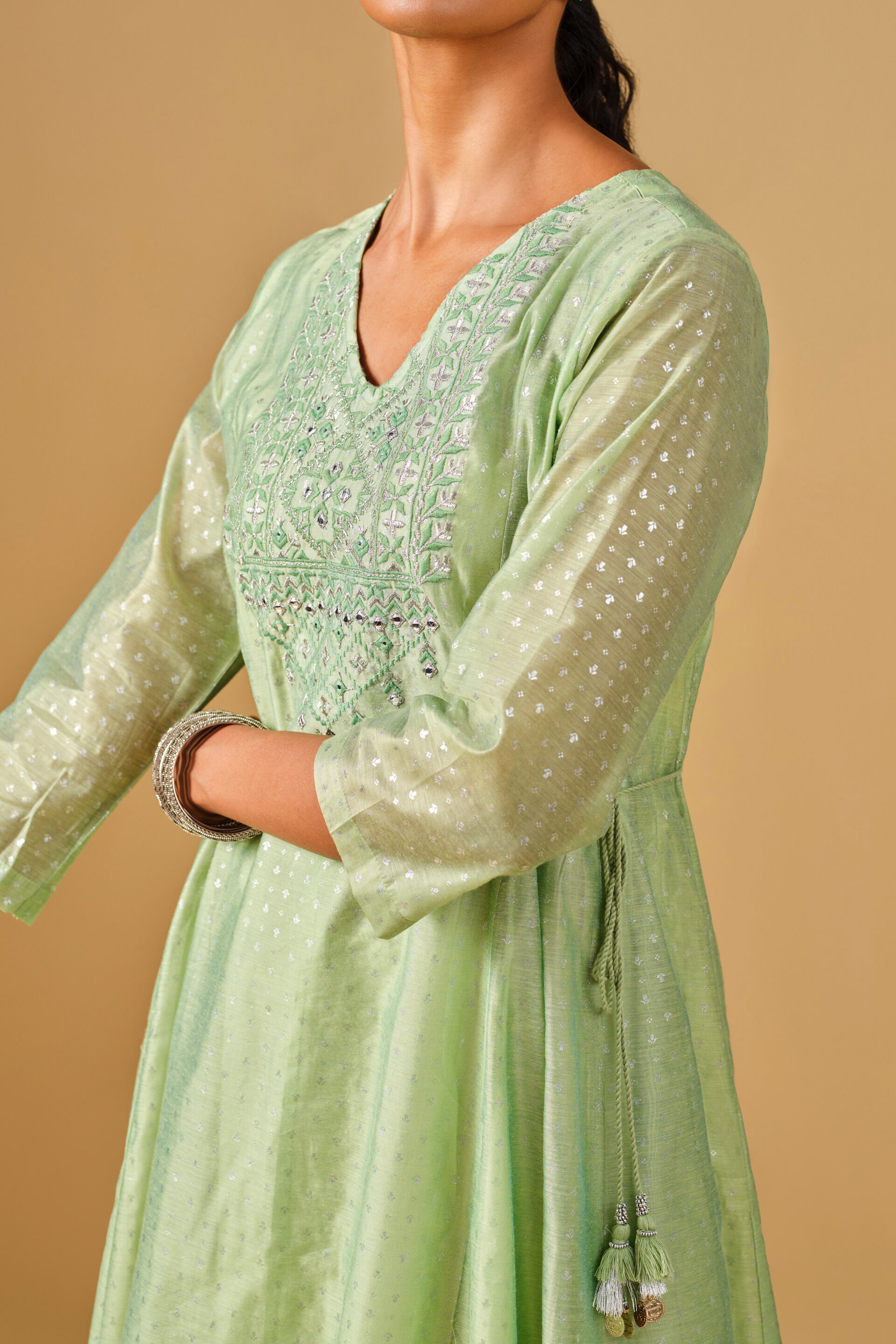 Festive Mint Green Fit and Flare Kurta, Mint, image 5
