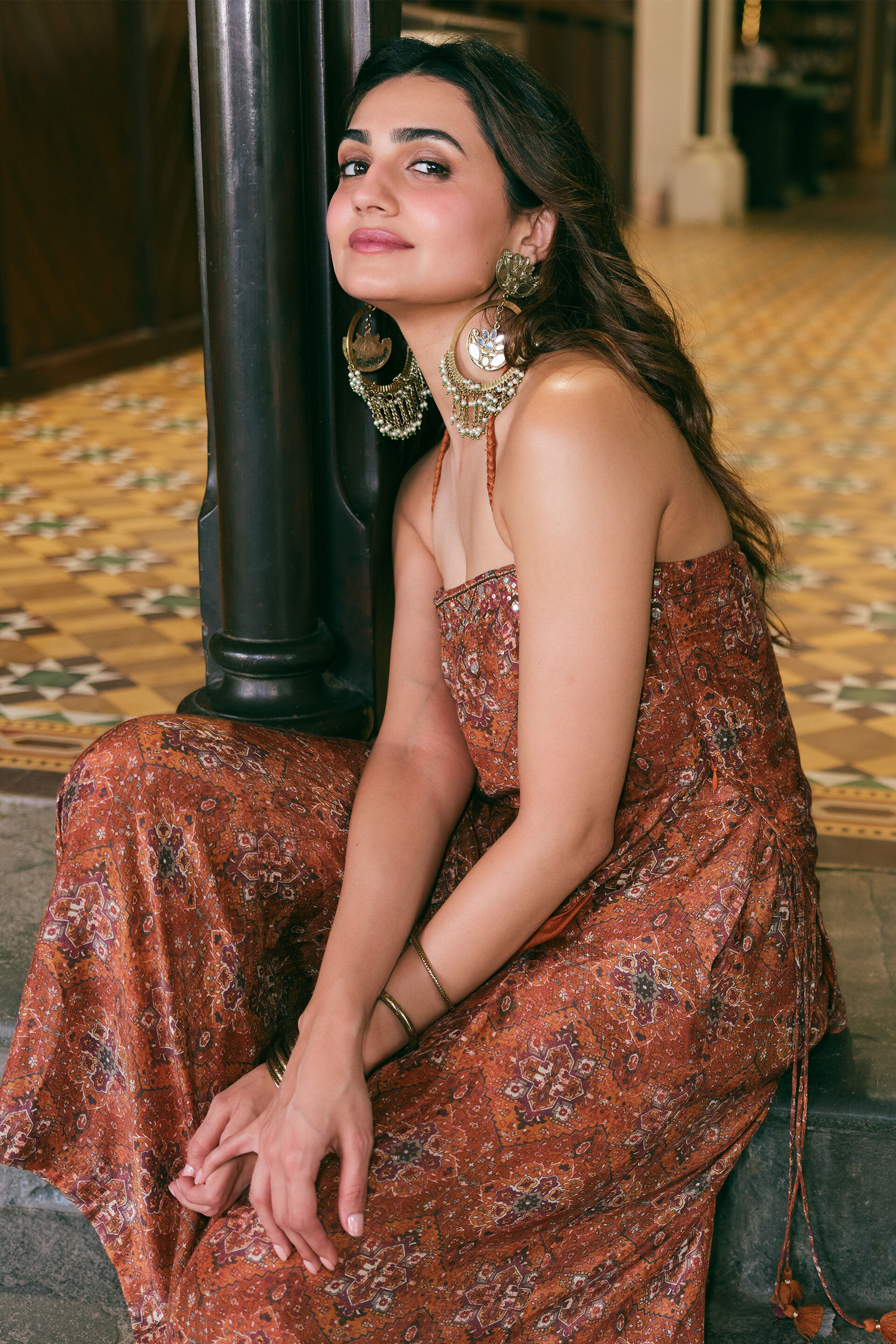 Printed Asymmetric Co-ord in Mustard, Mustard, image 5