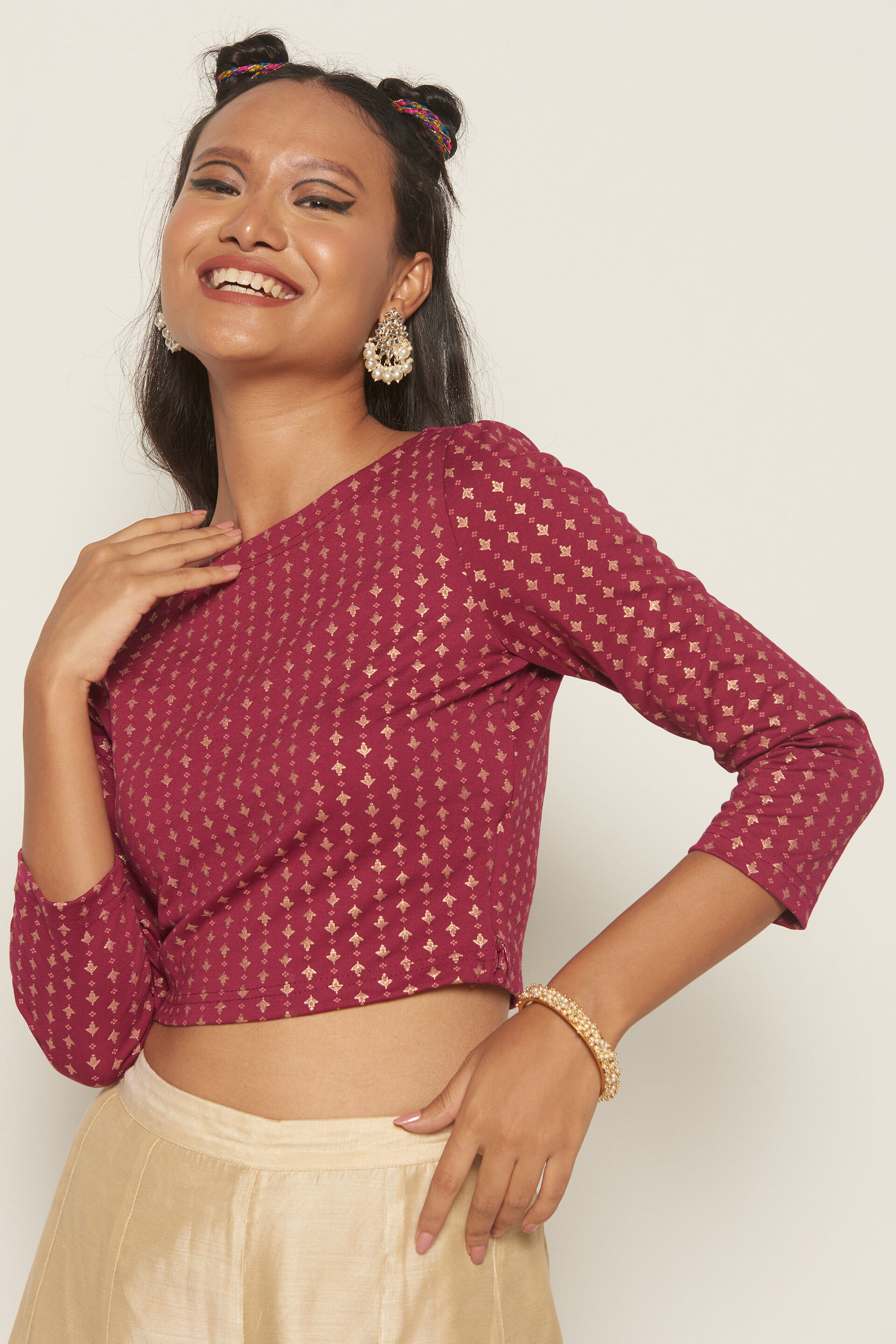 Maroon ethnic top outlet