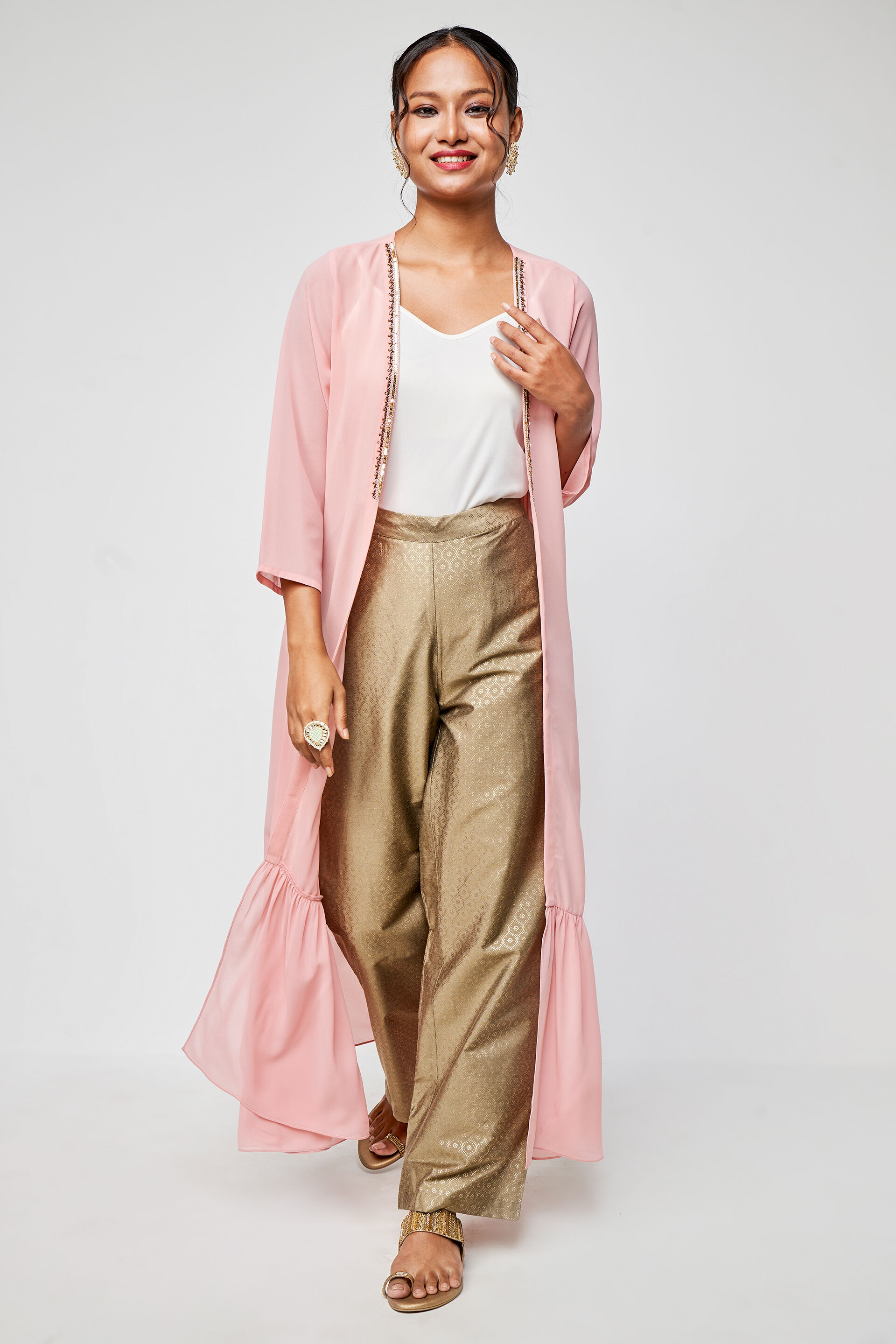 Gold-Printed Trousers, Gold, image 2