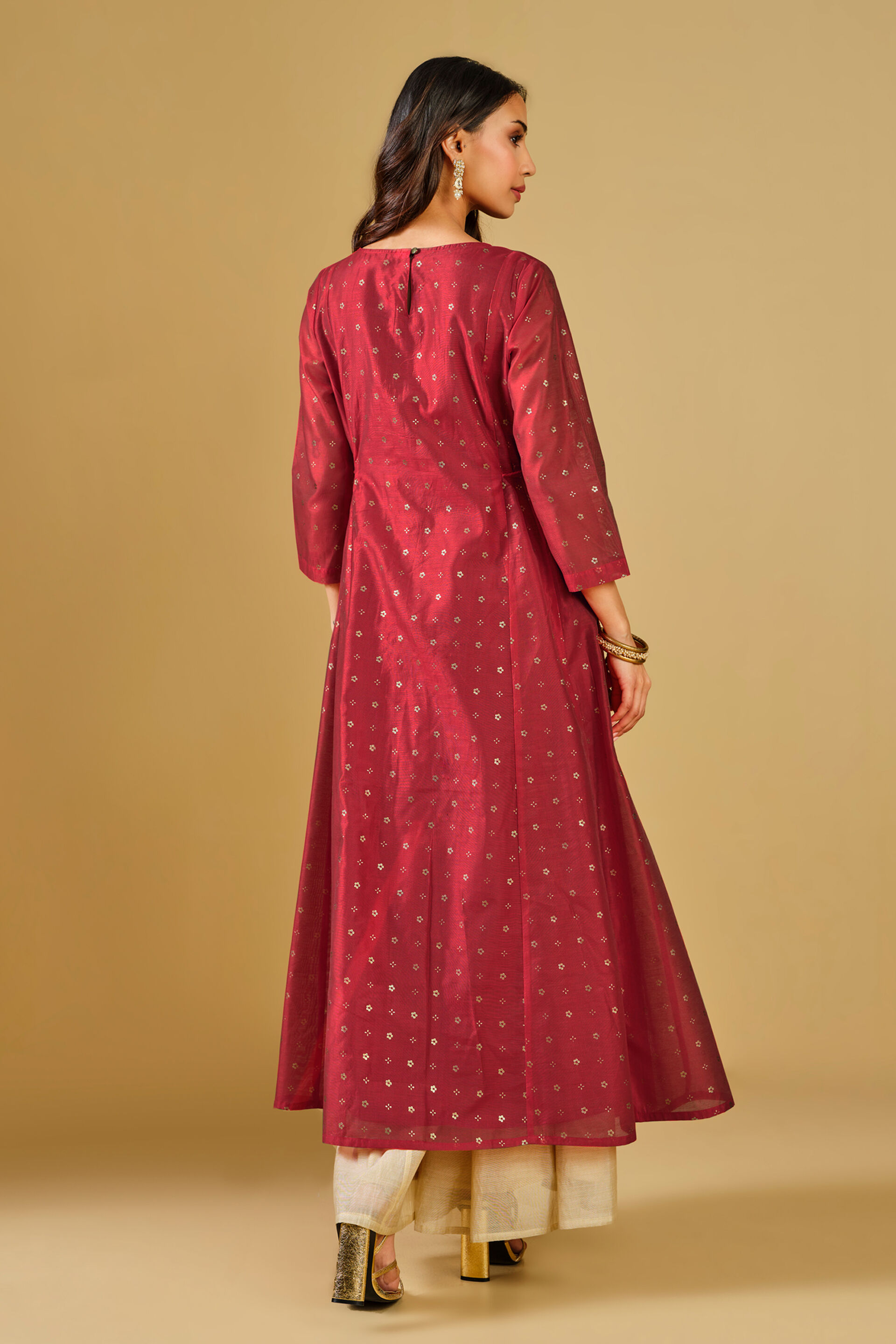Red Viscose Blend Flared Kurta, Red, image 8