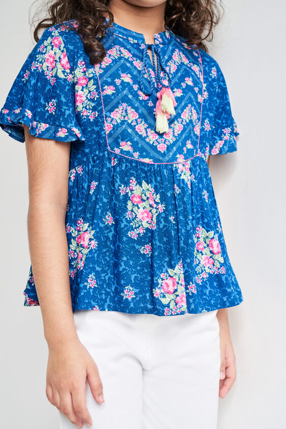 Blue Floral Casual Top, Blue, image 5