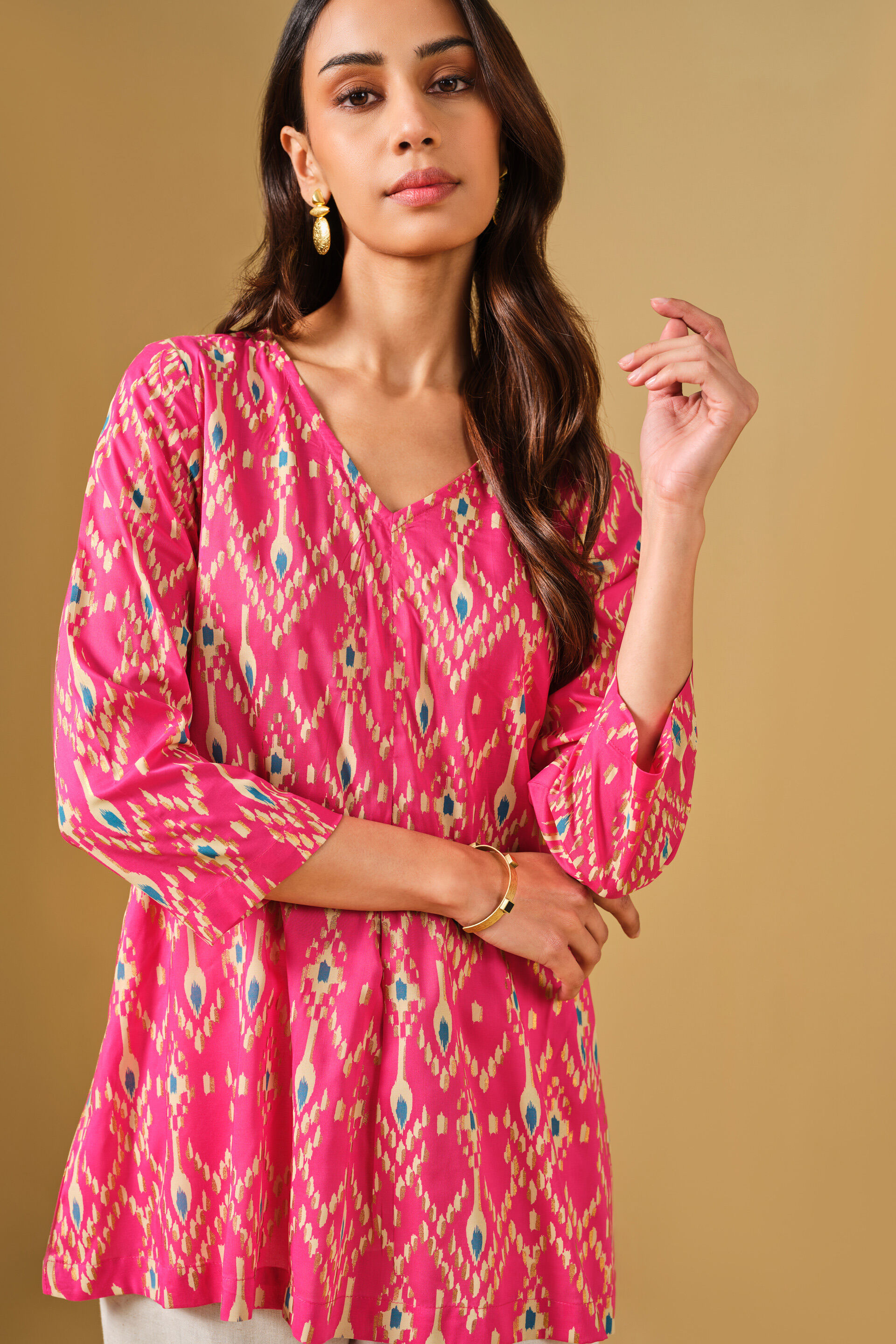 Ikat Inspired Pink Viscose Top, Pink, image 4