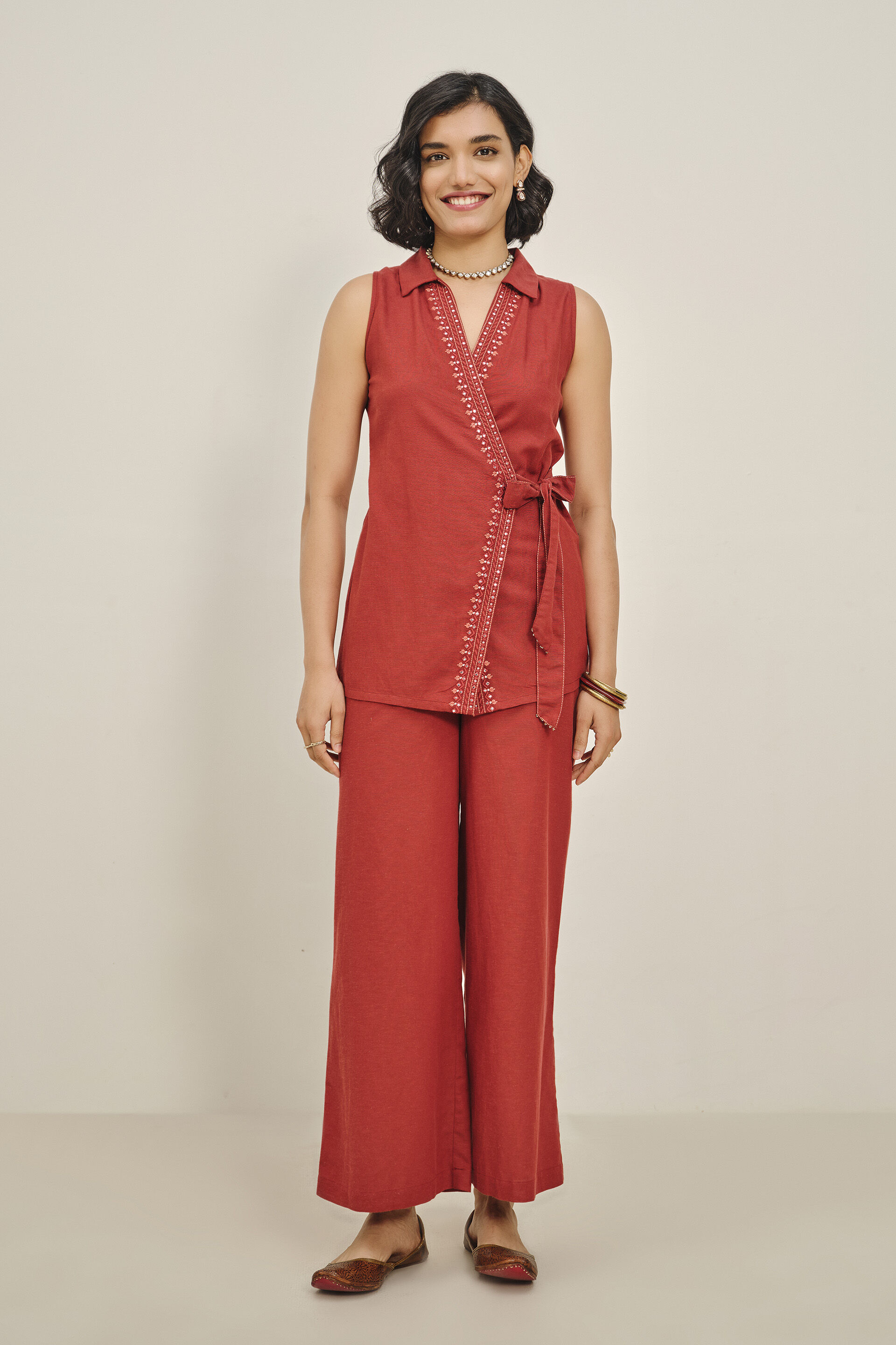 Terracotta Touch Embroidered Co-ord Set, Rust, image 2