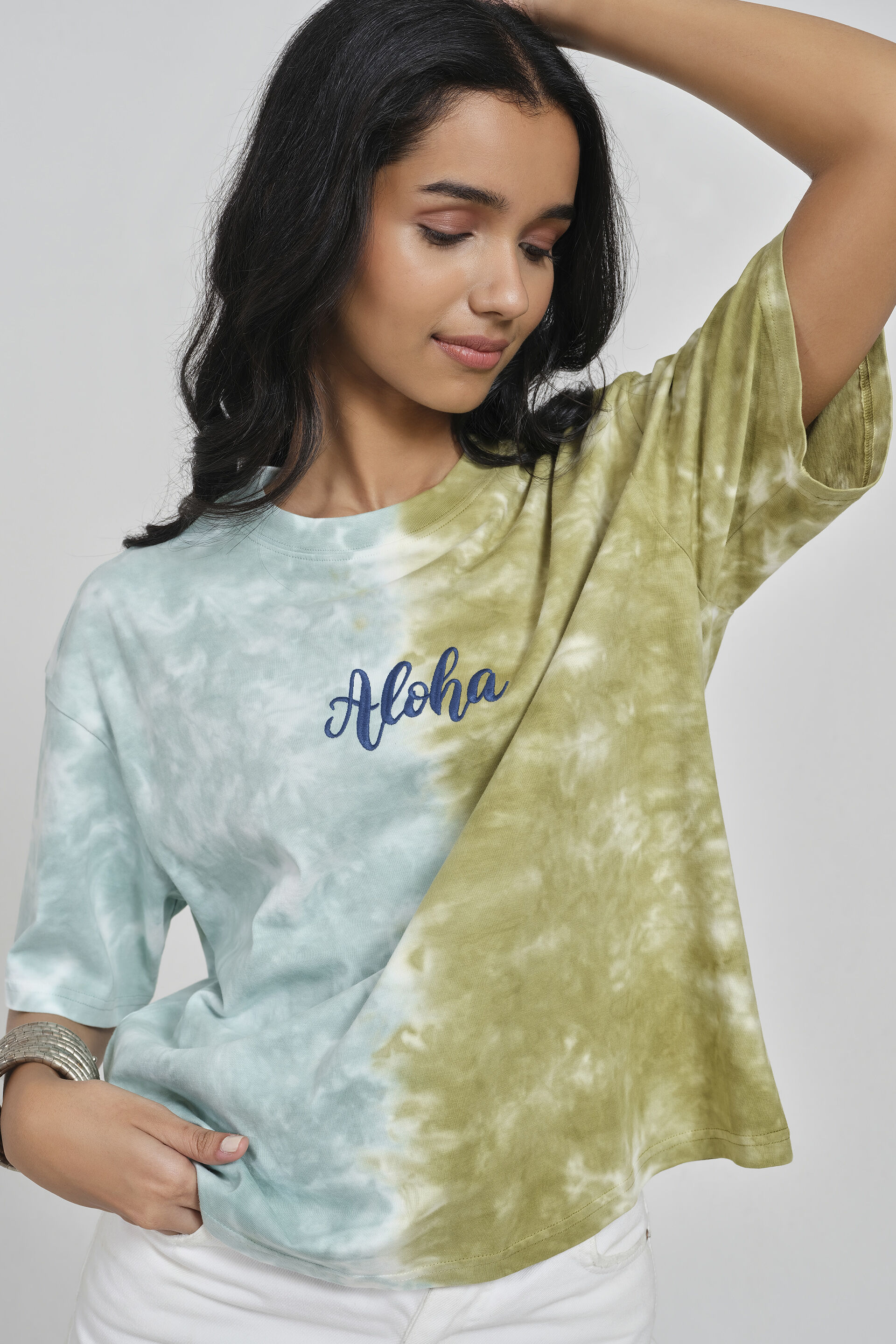 Split Tone Cotton T-Shirt, Teal, image 3