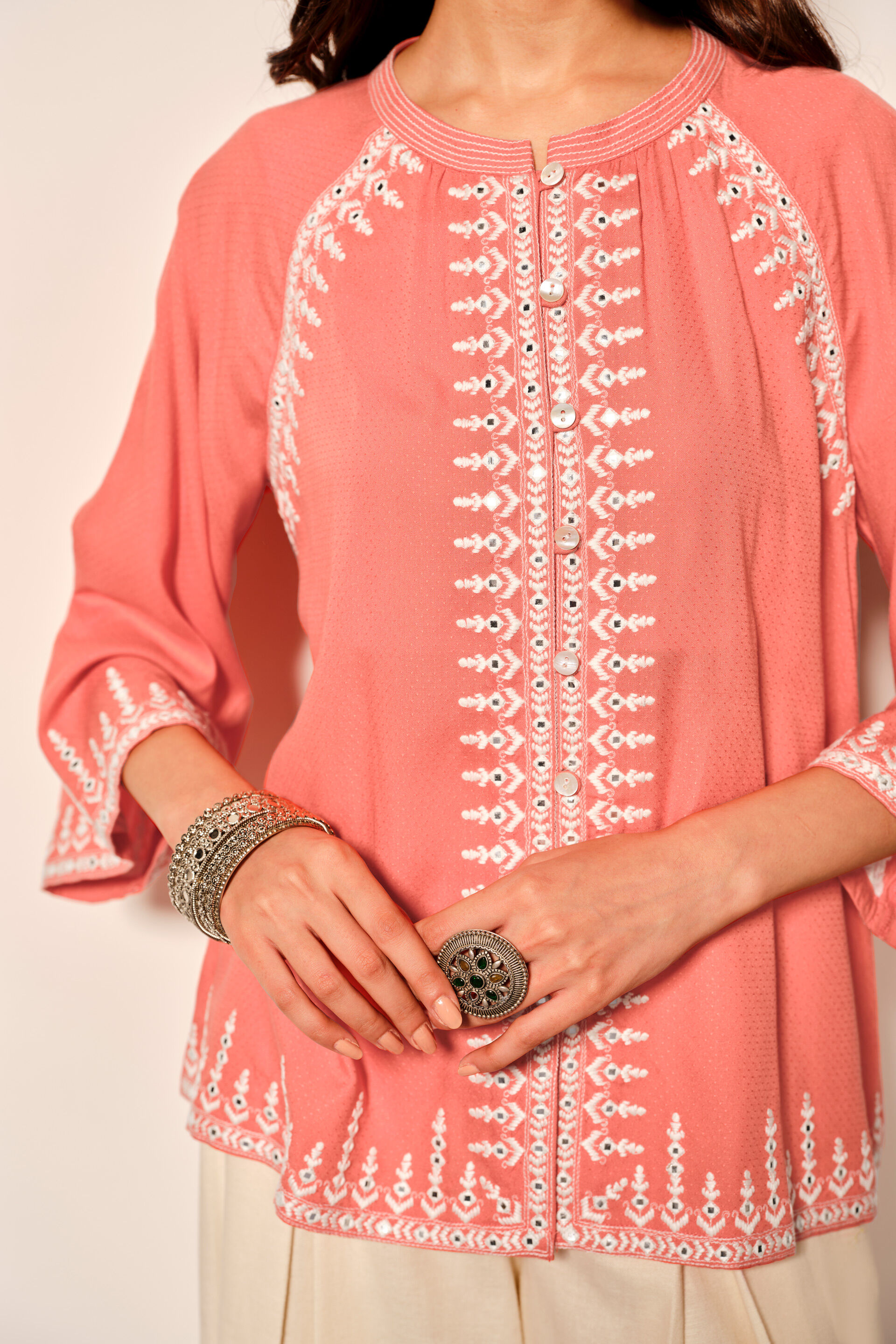 Coral Viscose Front-Open Top, Coral, image 6