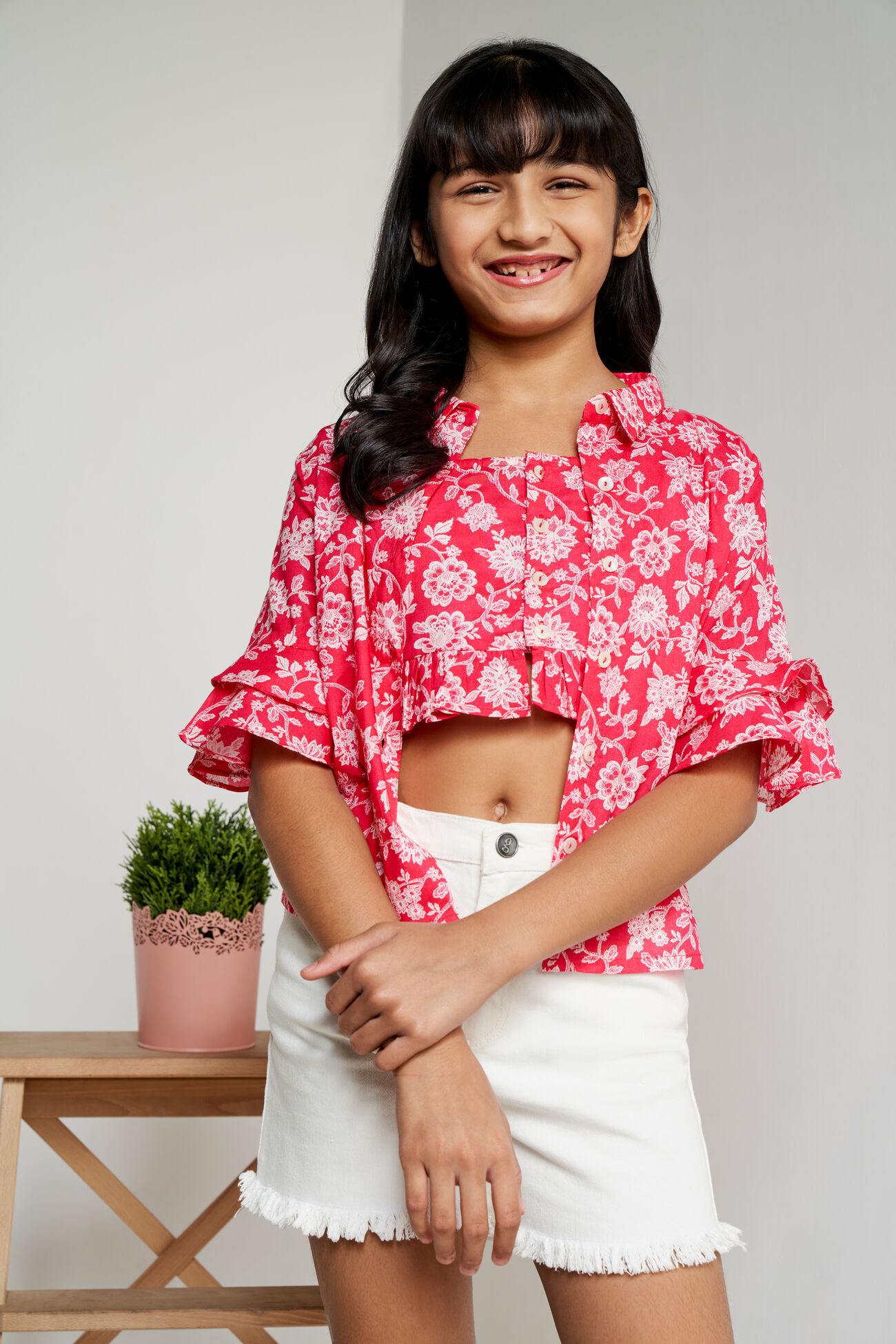 Pink Floral Ruffles Straight Set, Pink, image 2