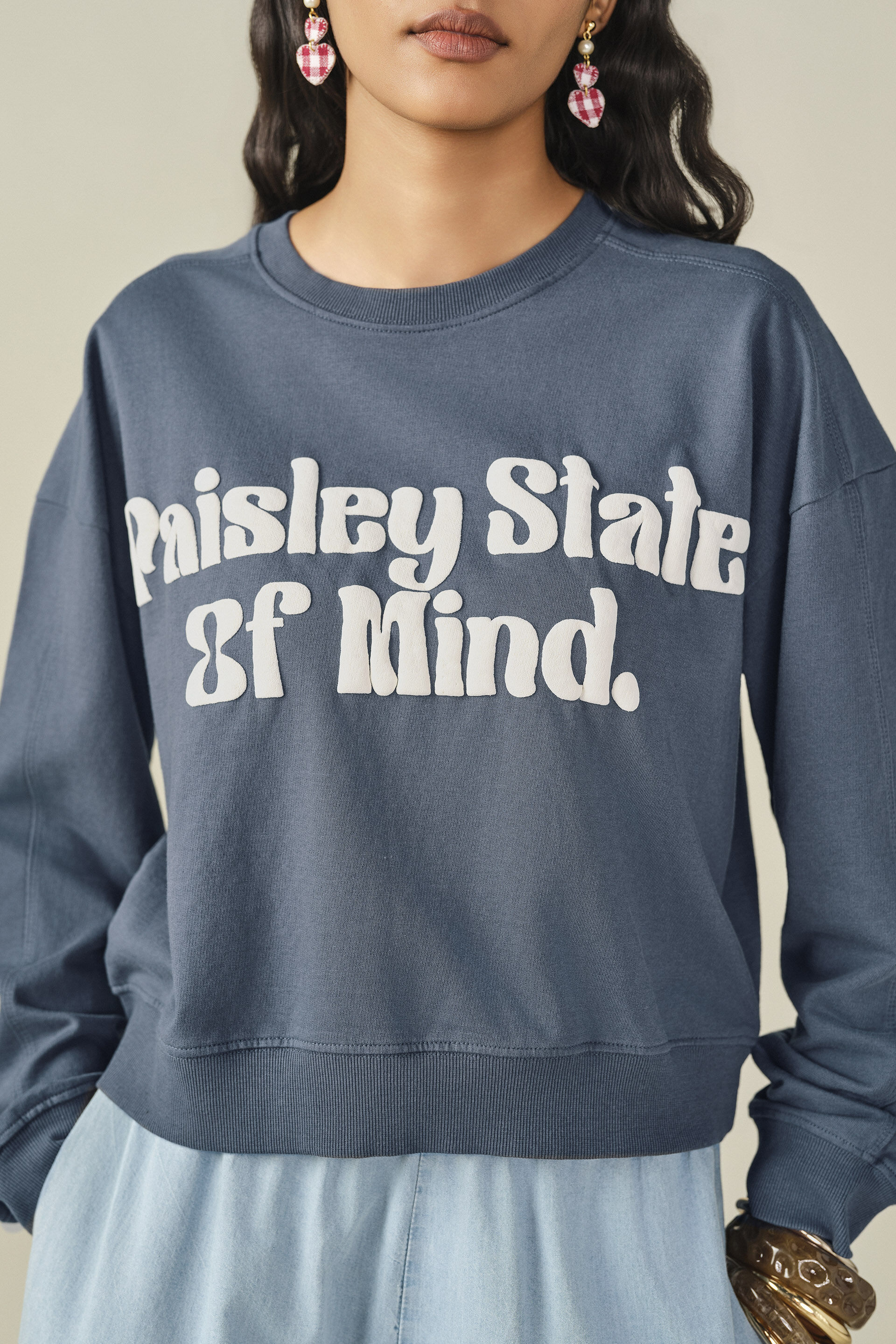 Printed Sweatshirt in Indigo, Blue, image 2