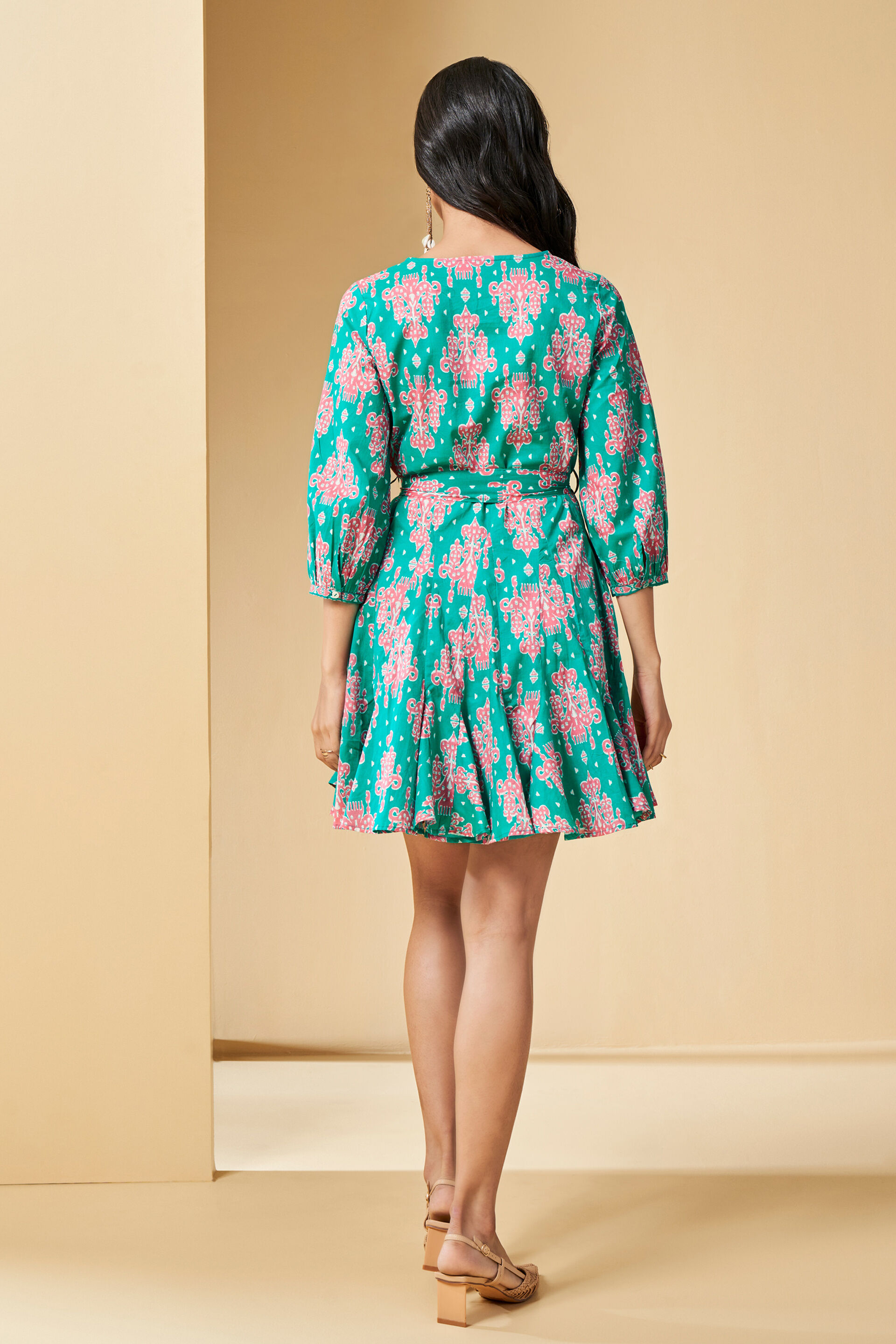 Floral Fun Cotton Short Dress, Green, image 5