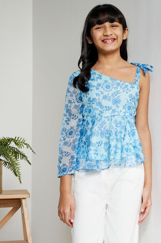 Blue Floral Tie-Ups Fit And Flare Top, Blue, image 5