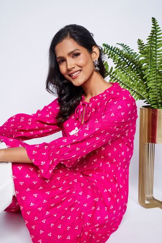 2 - Dark Pink Ethnic Motifs Fit & Flare Dress, image 2