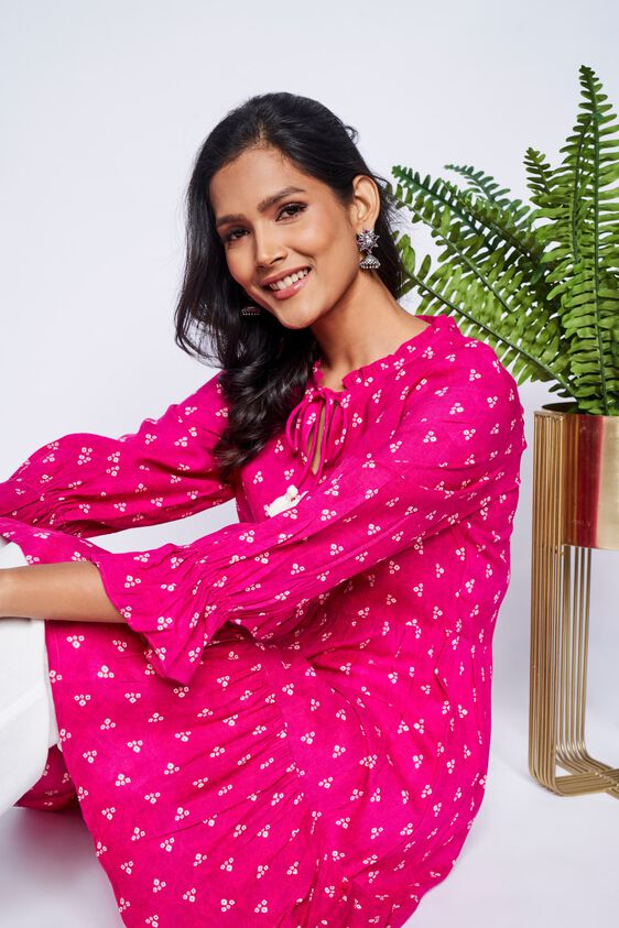 2 - Dark Pink Ethnic Motifs Fit & Flare Dress, image 2