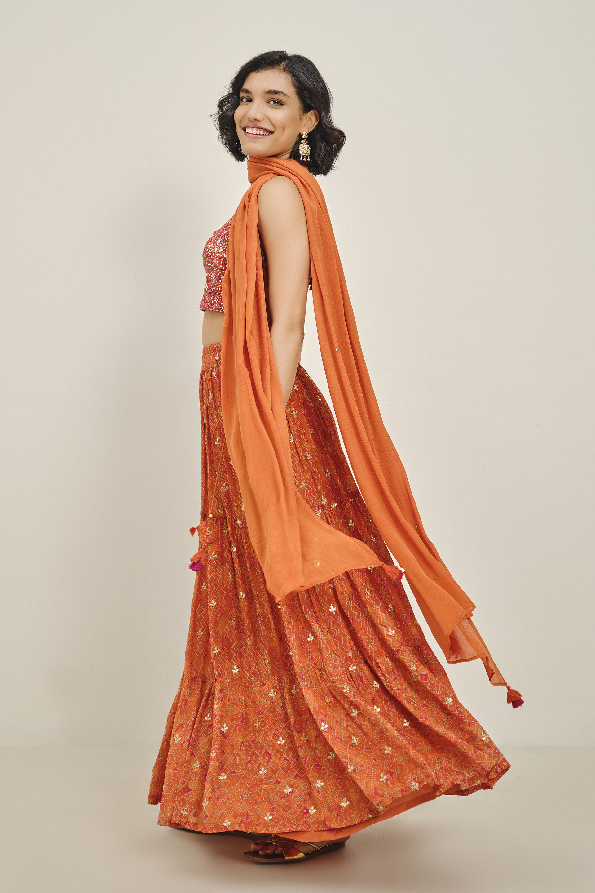 Prutha Orange Embroidered Skirt Set, Orange, image 5