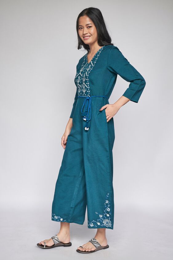3 - Teal Solid Straight Jump Suit, image 3