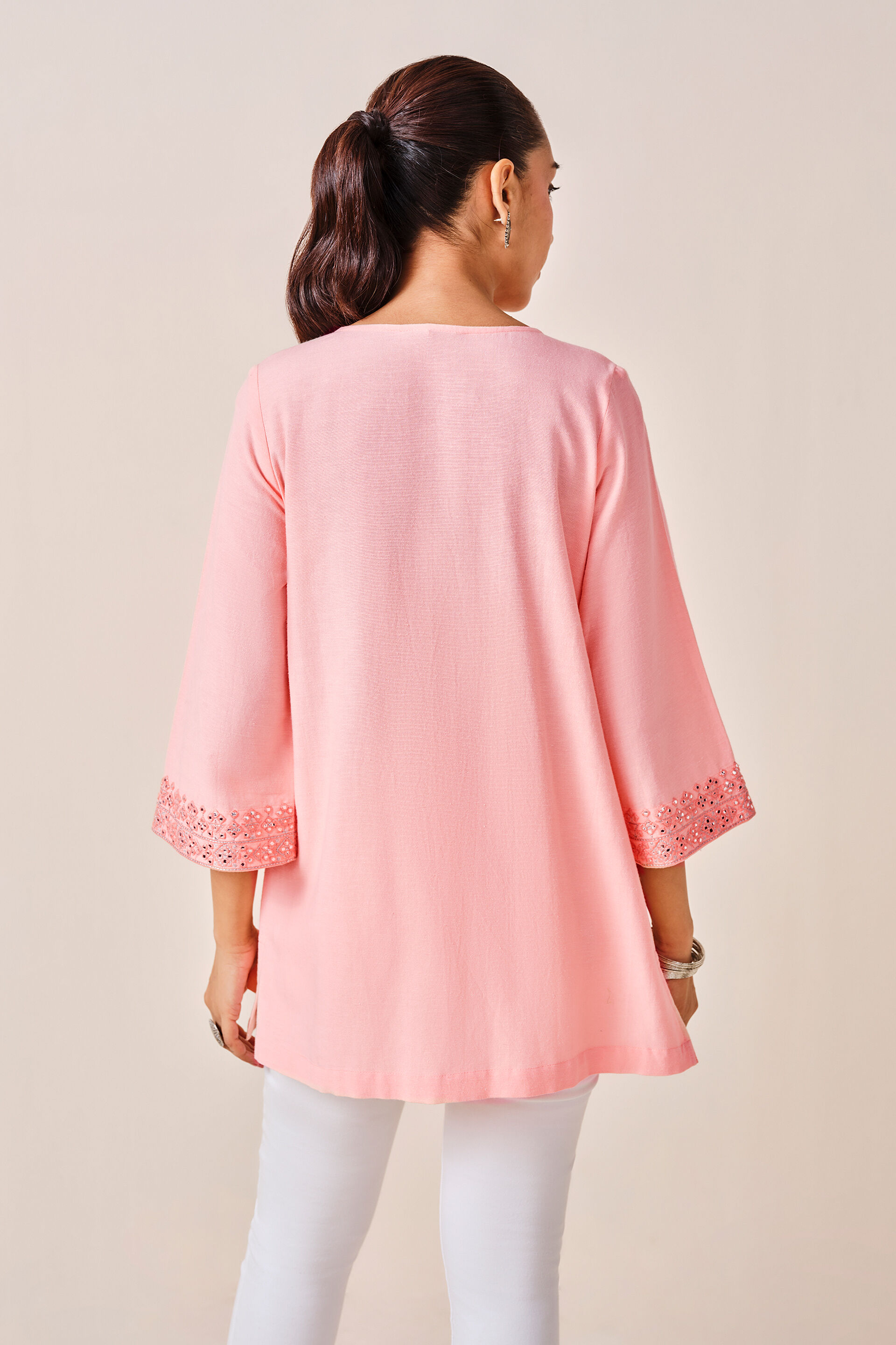 Peach Tassled Viscose Tunic, Peach, image 5