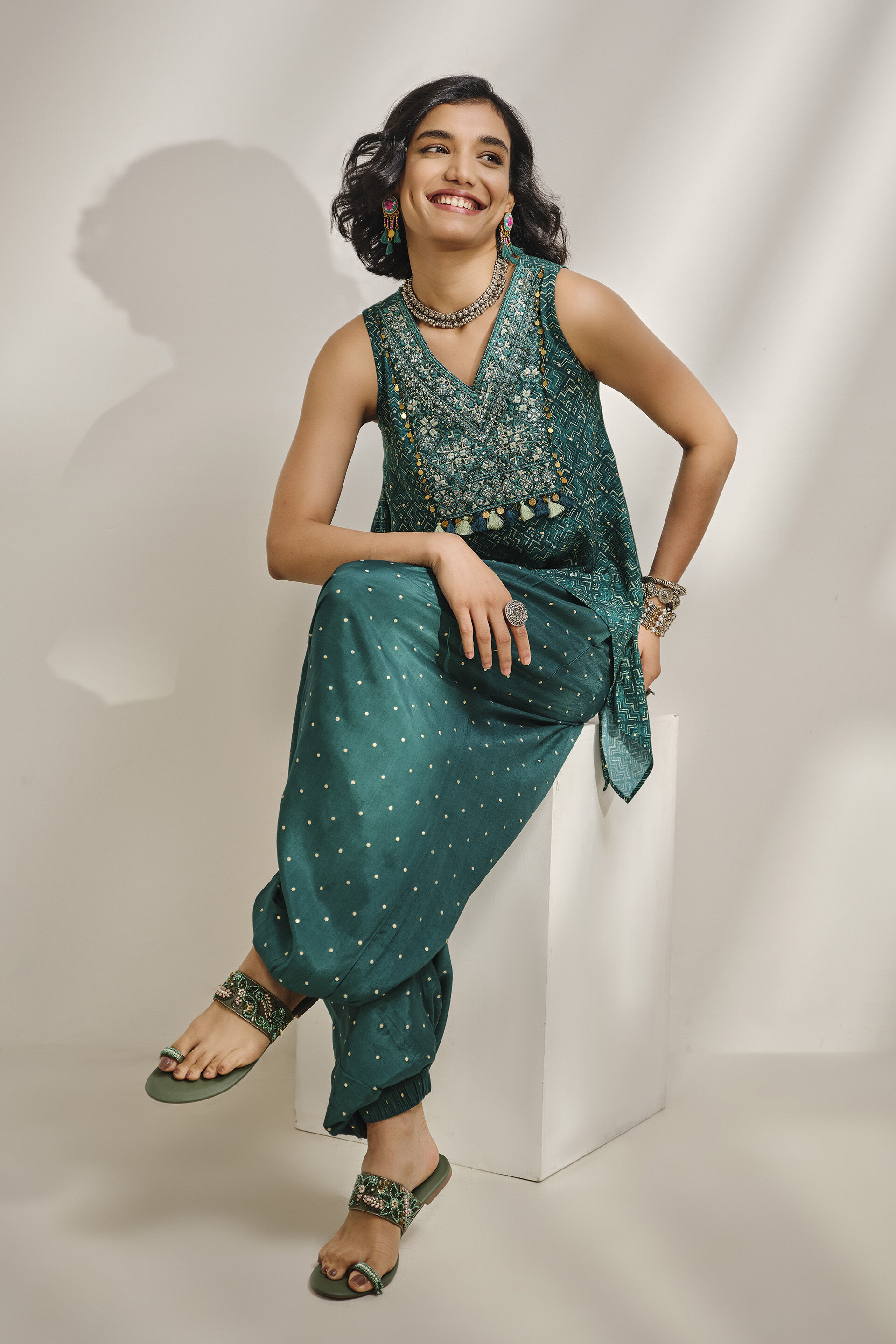 Green Modal Embroidered Top Set, Green, image 5