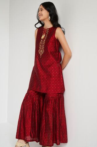 Maroon Foil Print Fit & Flare Suit, Maroon, image 4