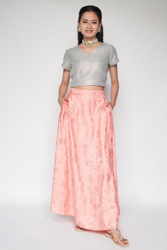 1 - Pink Ethnic Motifs Flared Skirt, image 1