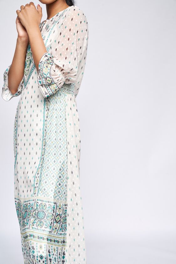 5 - Off White Geometric Fit and Flare Kurta, image 2