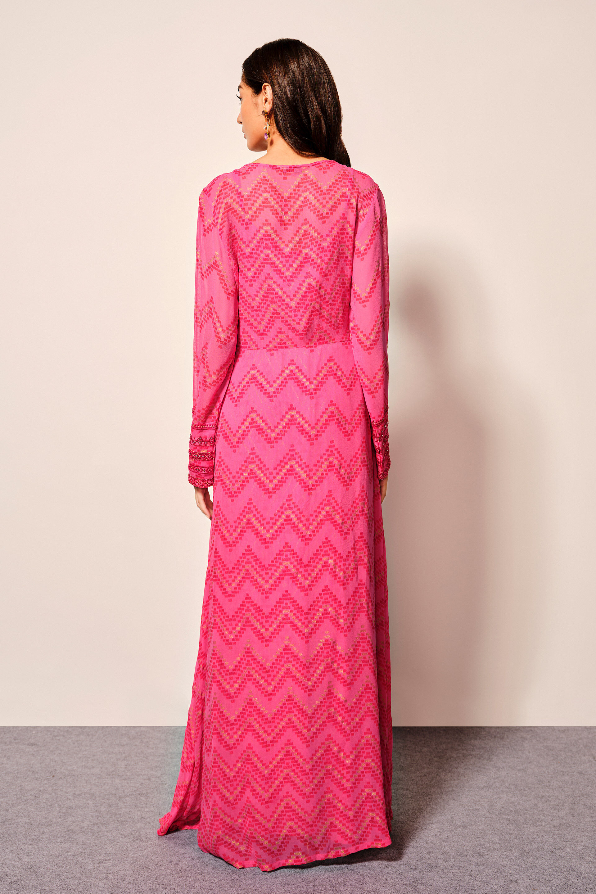 Pink Viscose Maxi Dress With Long Cape, Pink, image 6