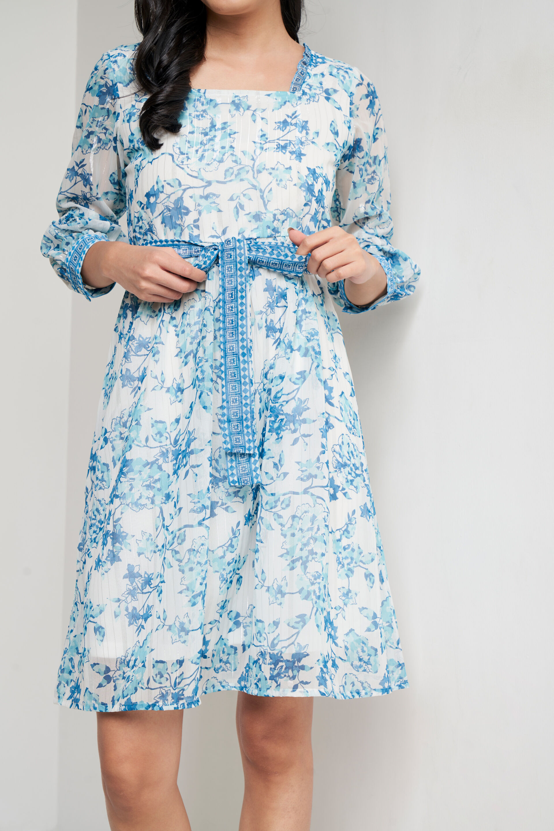 Blue Floral Casual Dress