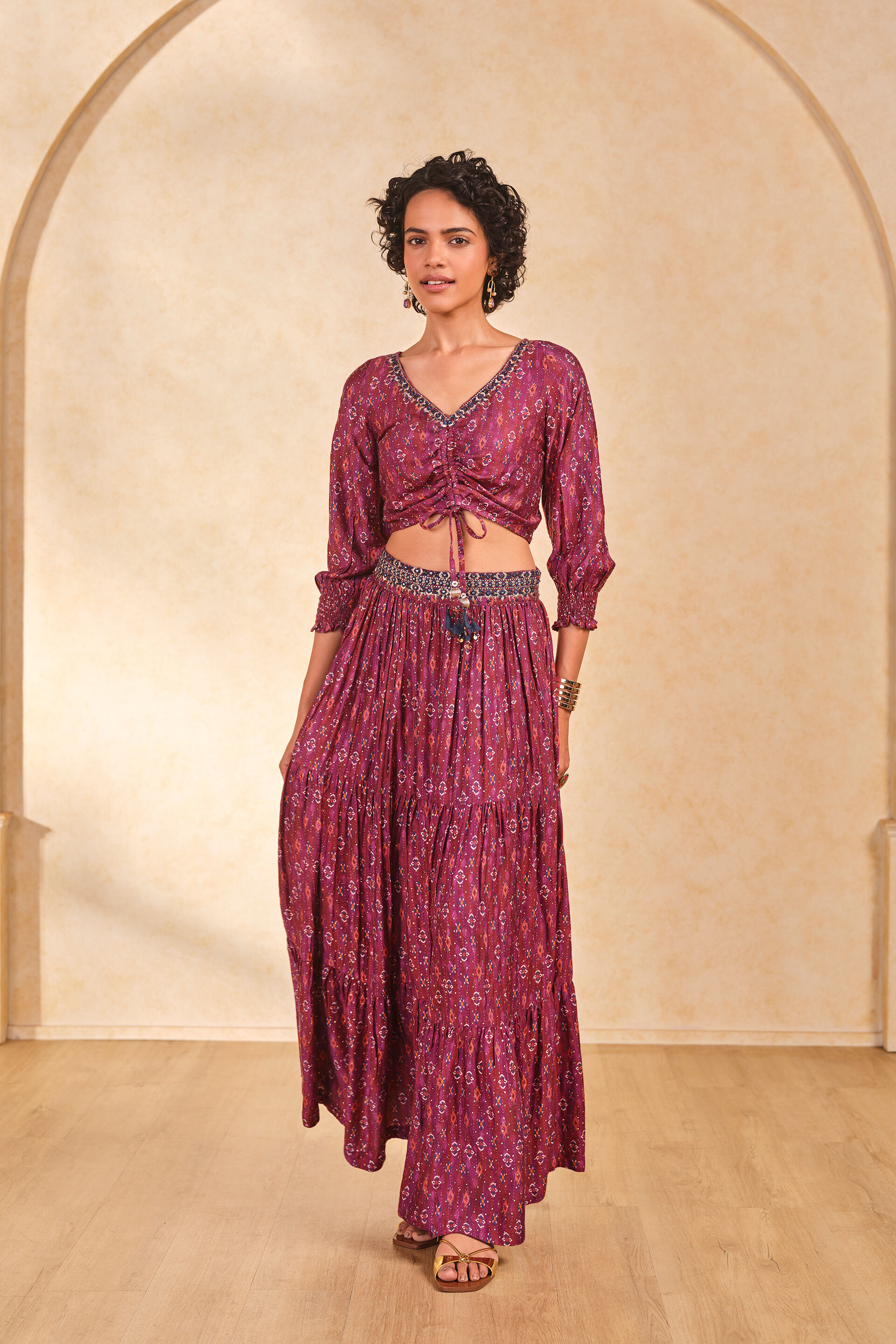 Pink Tie-up Top & Skirt Set, Pink, image 3