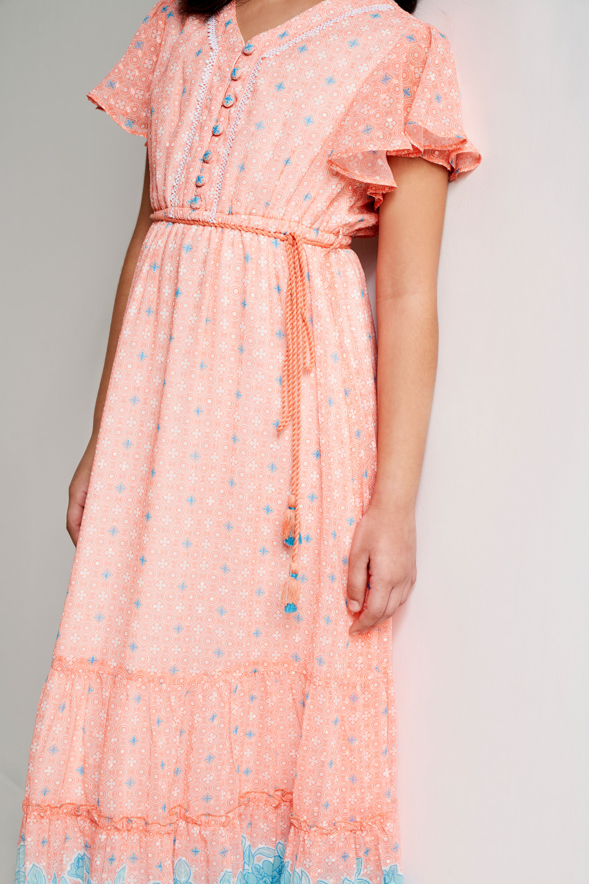 Coral Geometric Tassel Fit And Flare Gown, Coral, image 4