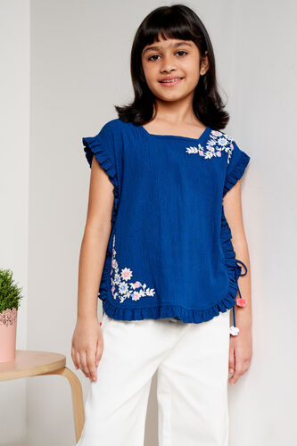 Solid Embroidered Fit And Flare Top, Navy Blue, image 2