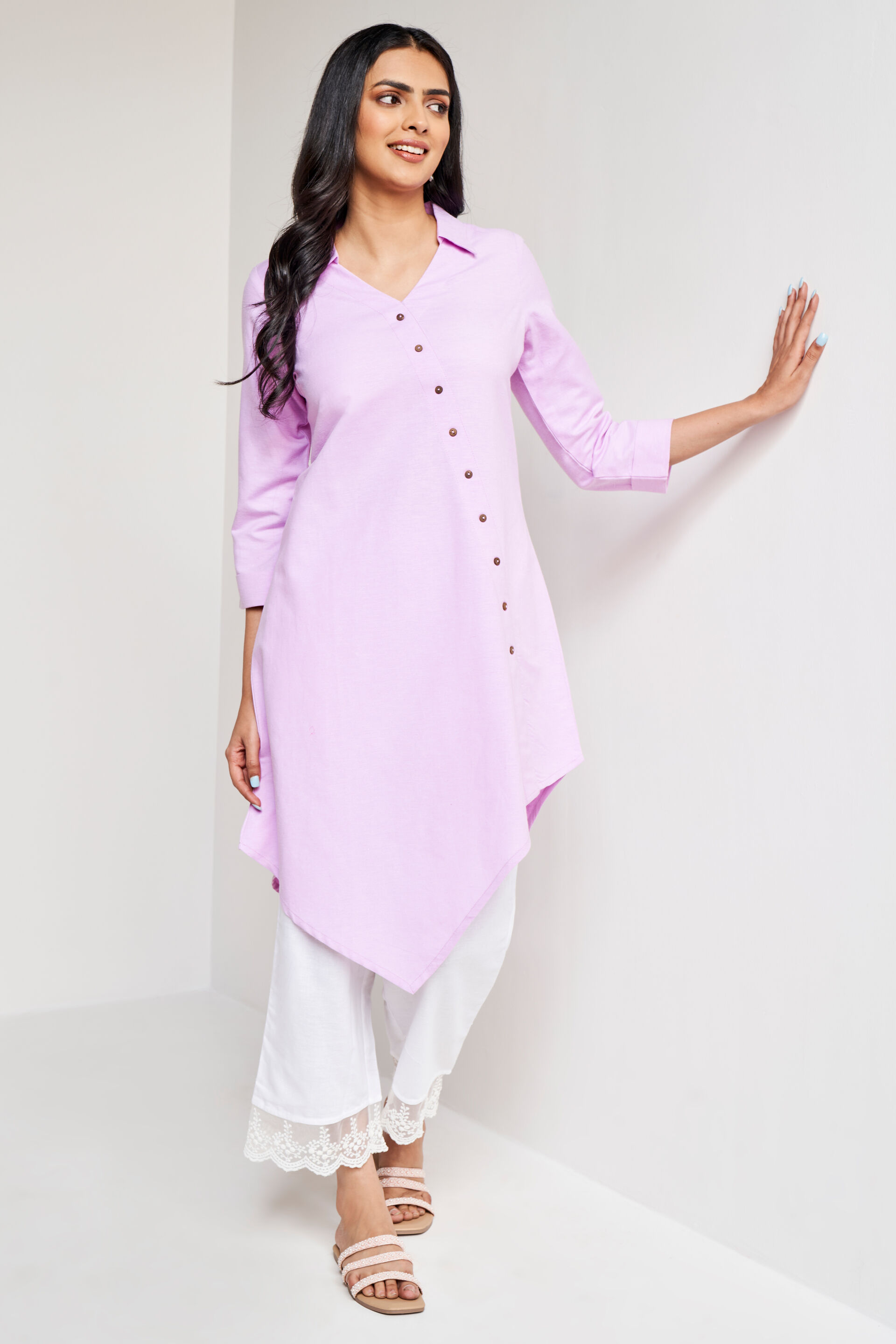 Lilac Solid Asymmetric Tunic, Lilac, image 3