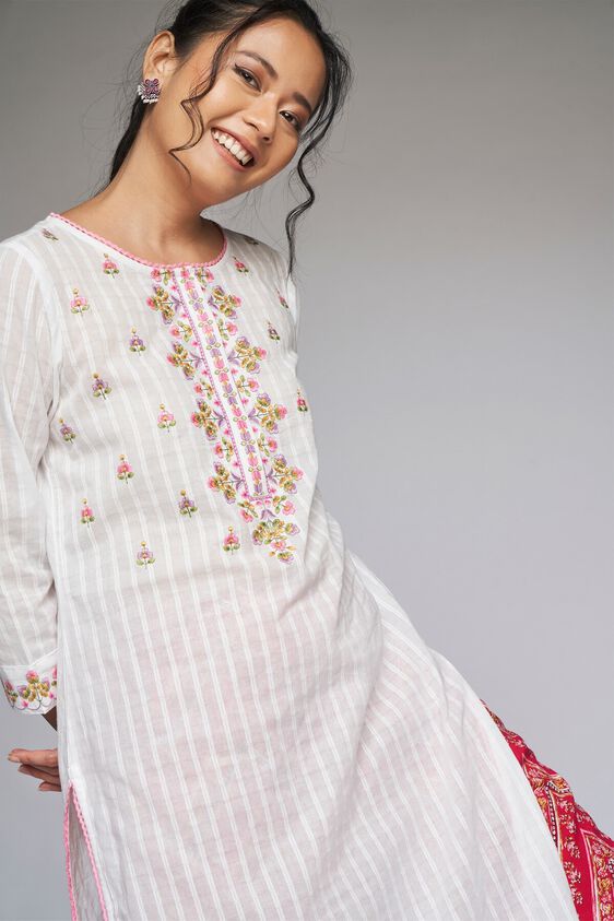 2 - White Solid Straight Kurta, image 2