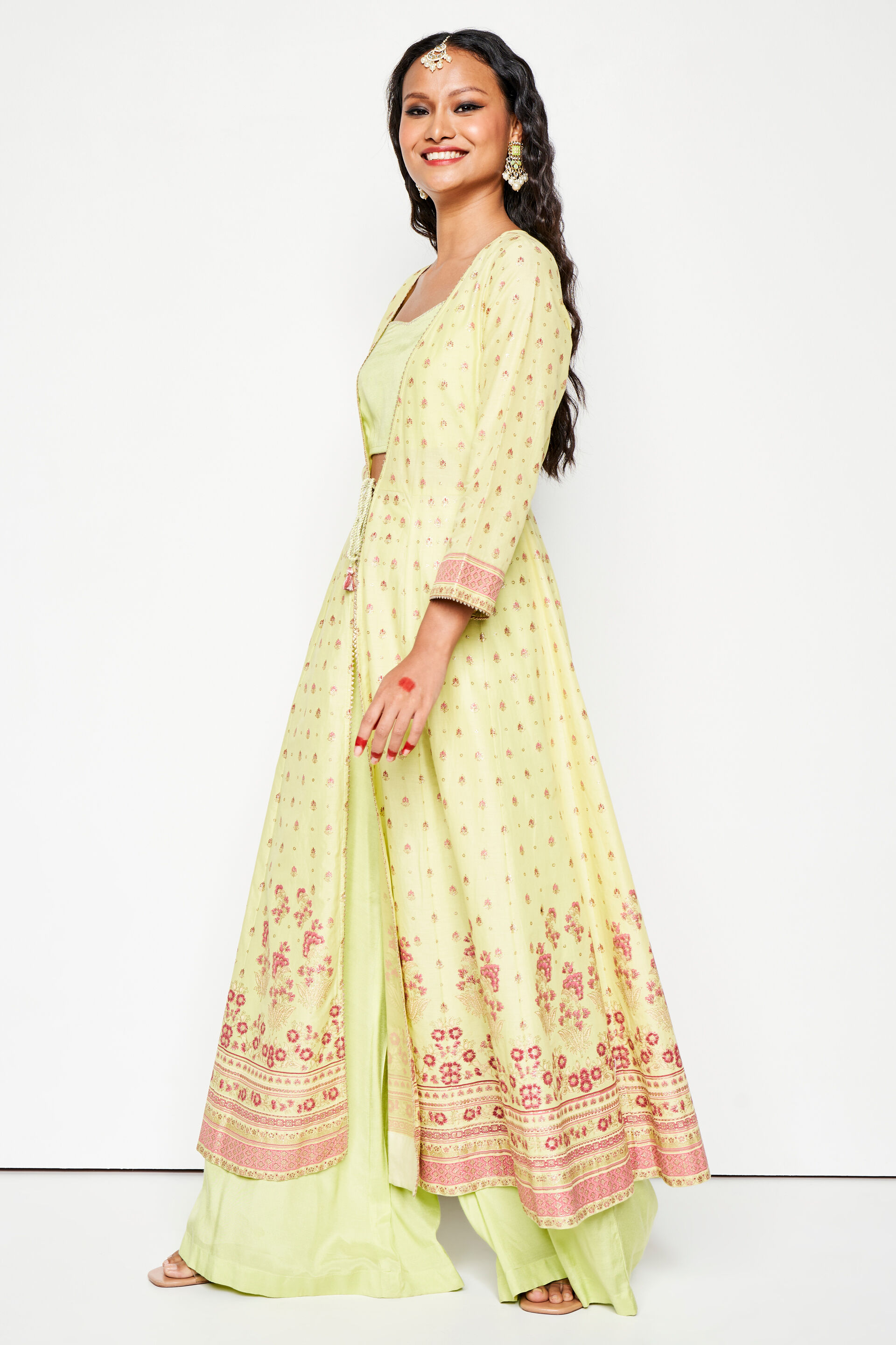 Shakha-pola Palazzo Set, Lime Green, image 6